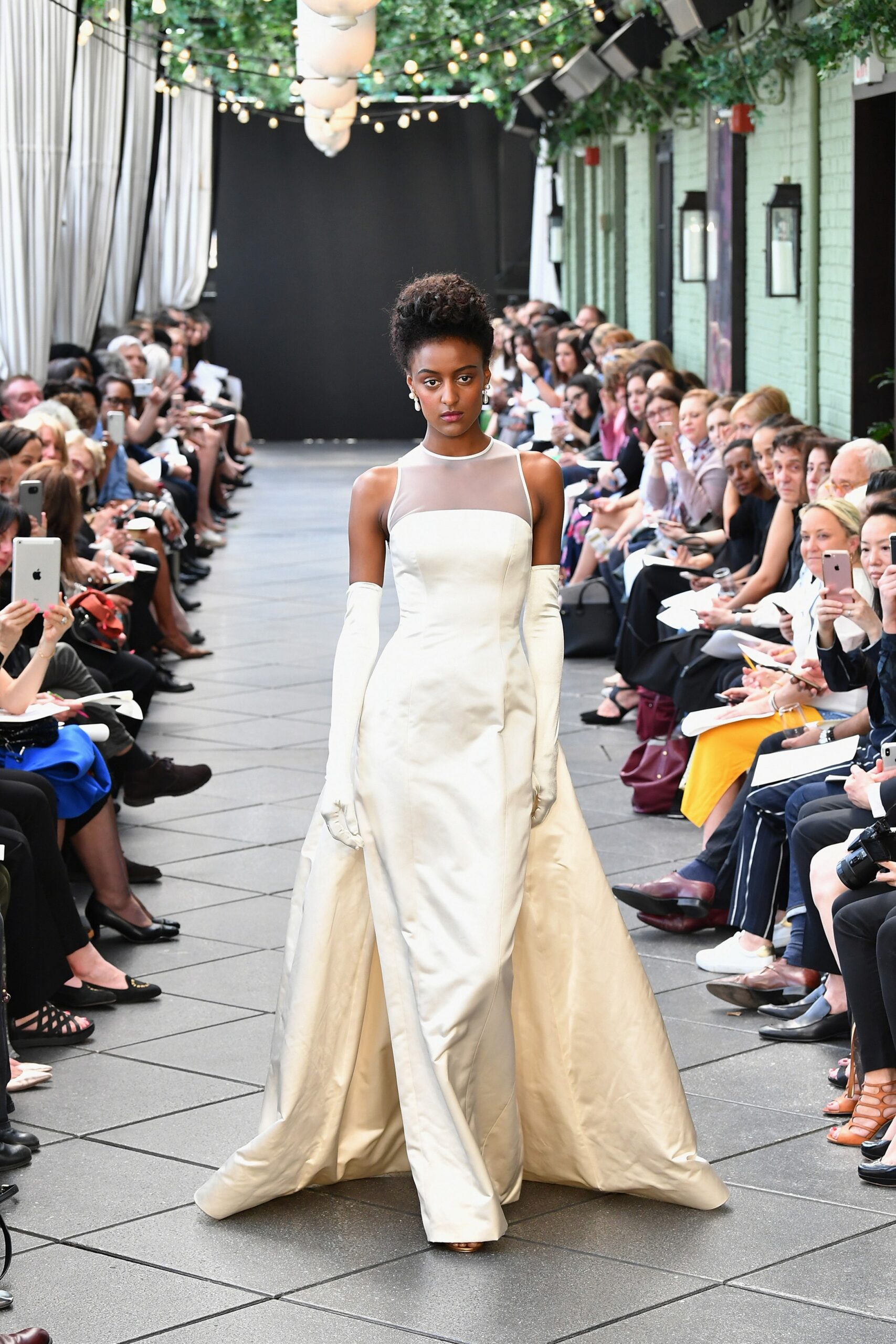 white silk fitted gown