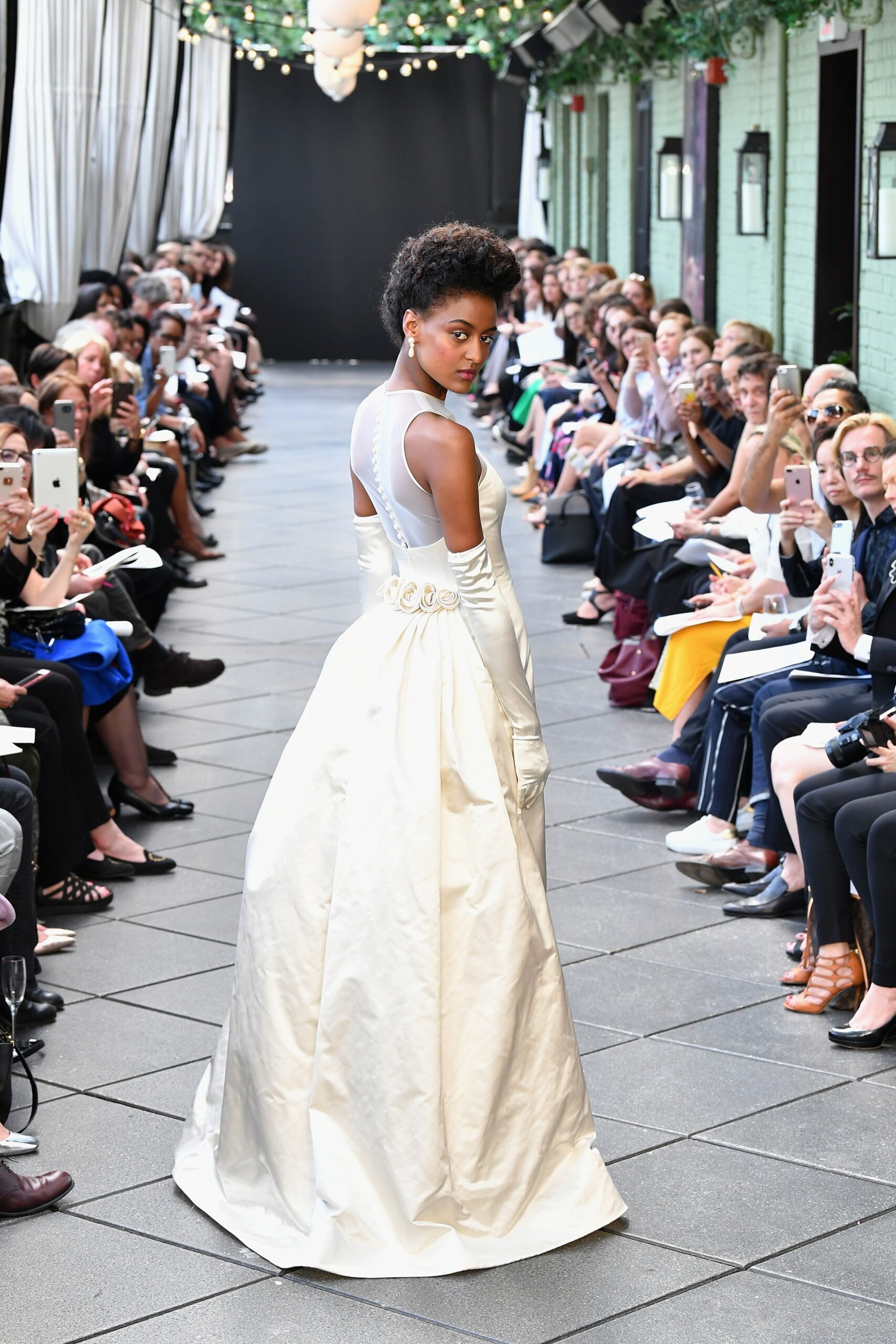 white silk fitted gown