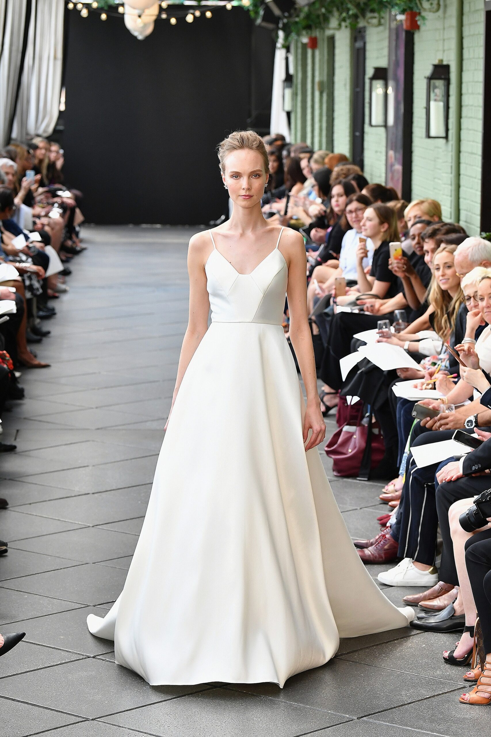 white silk sleeveless gown