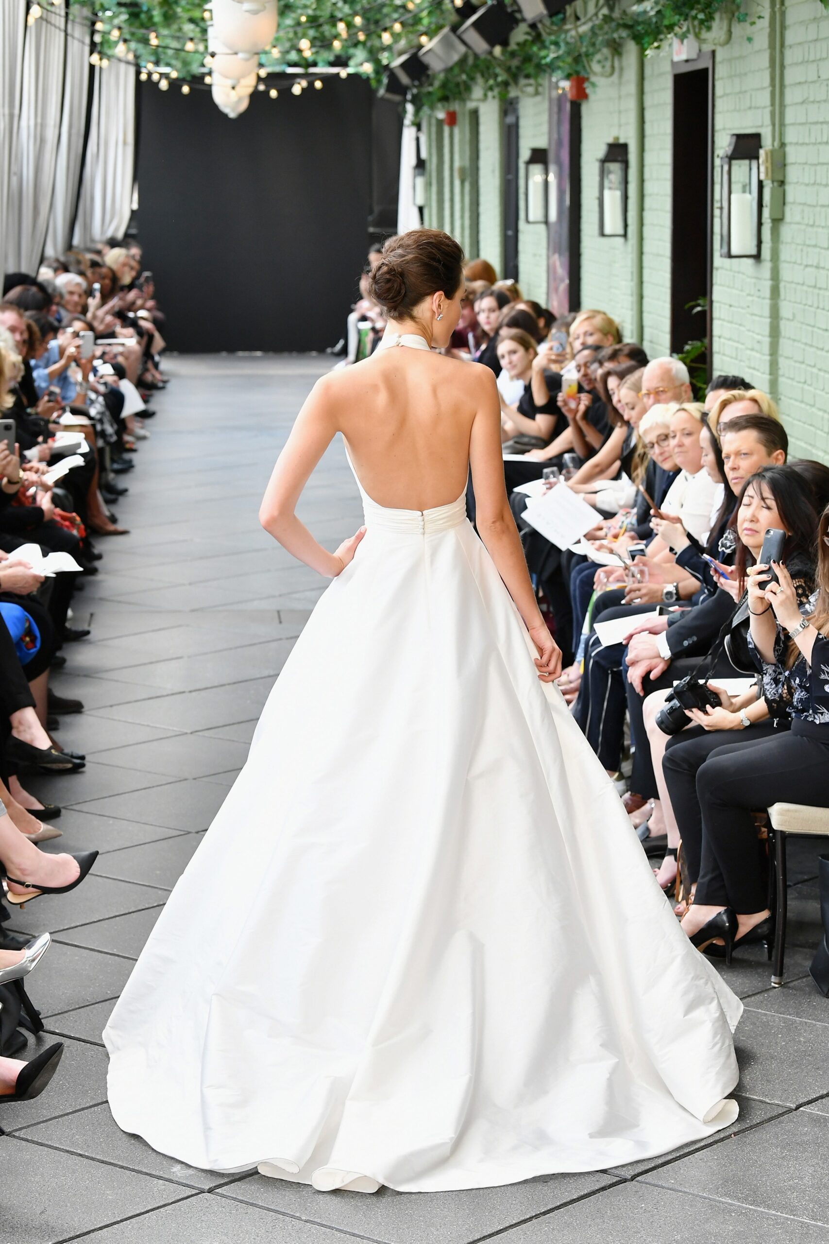 white silk backless gown
