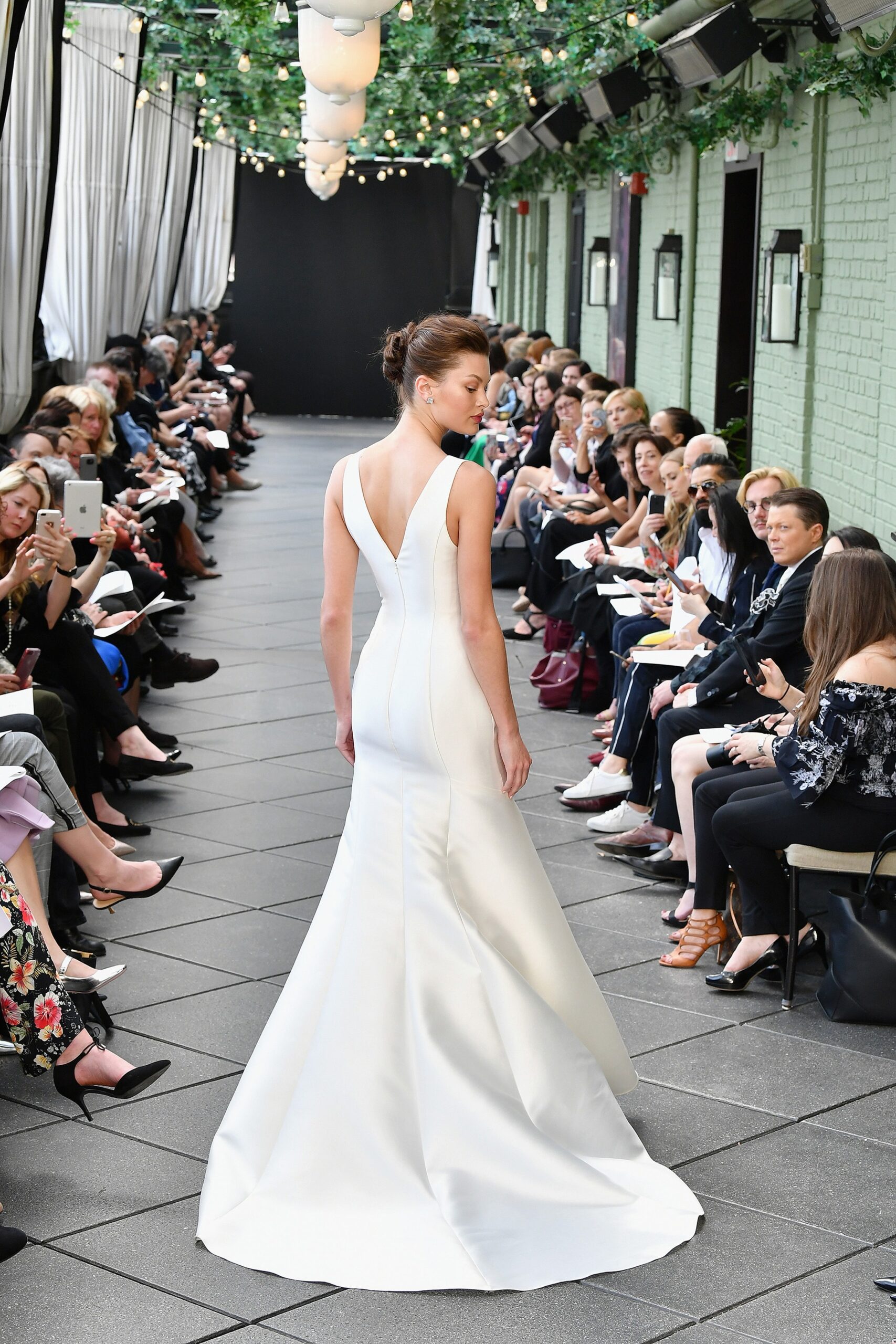 white silk fitted gown