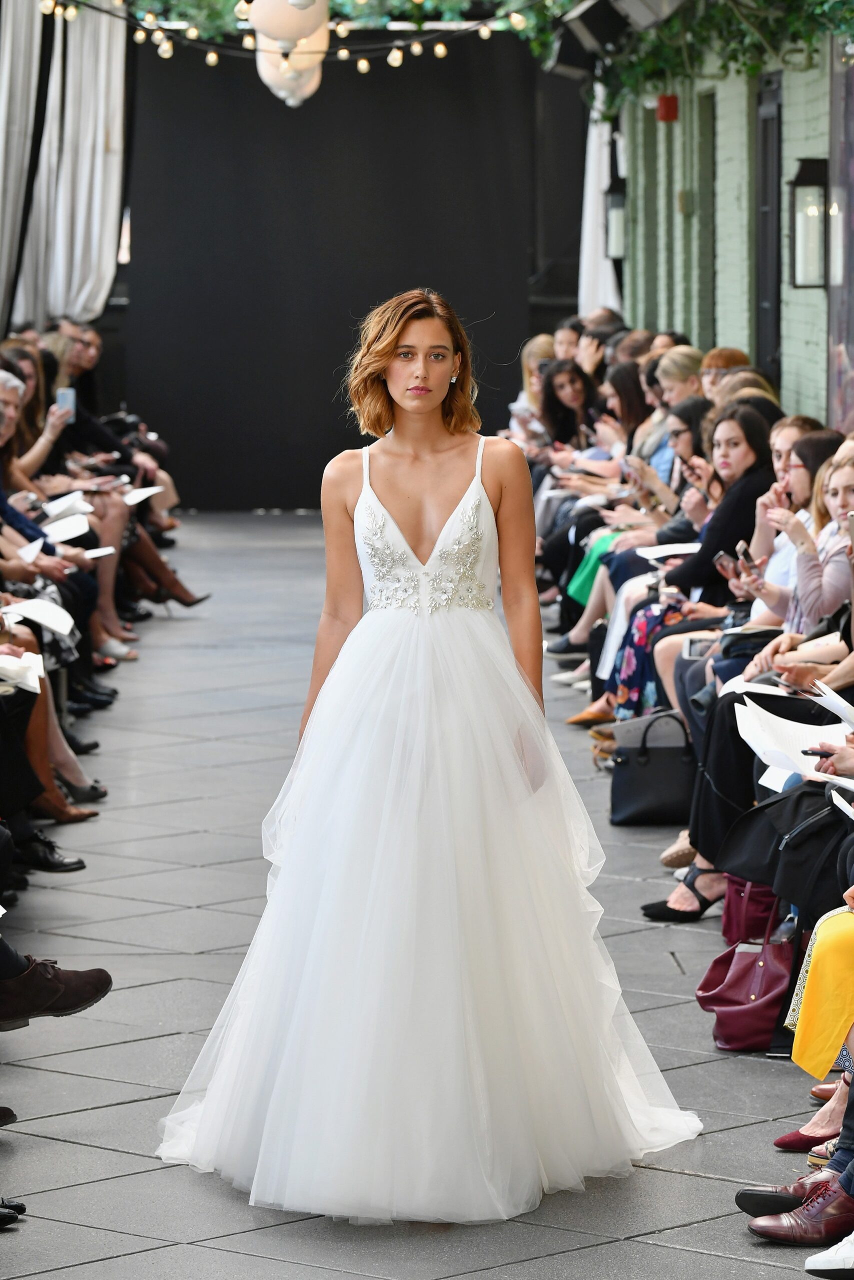 white tulle sleeveless gown