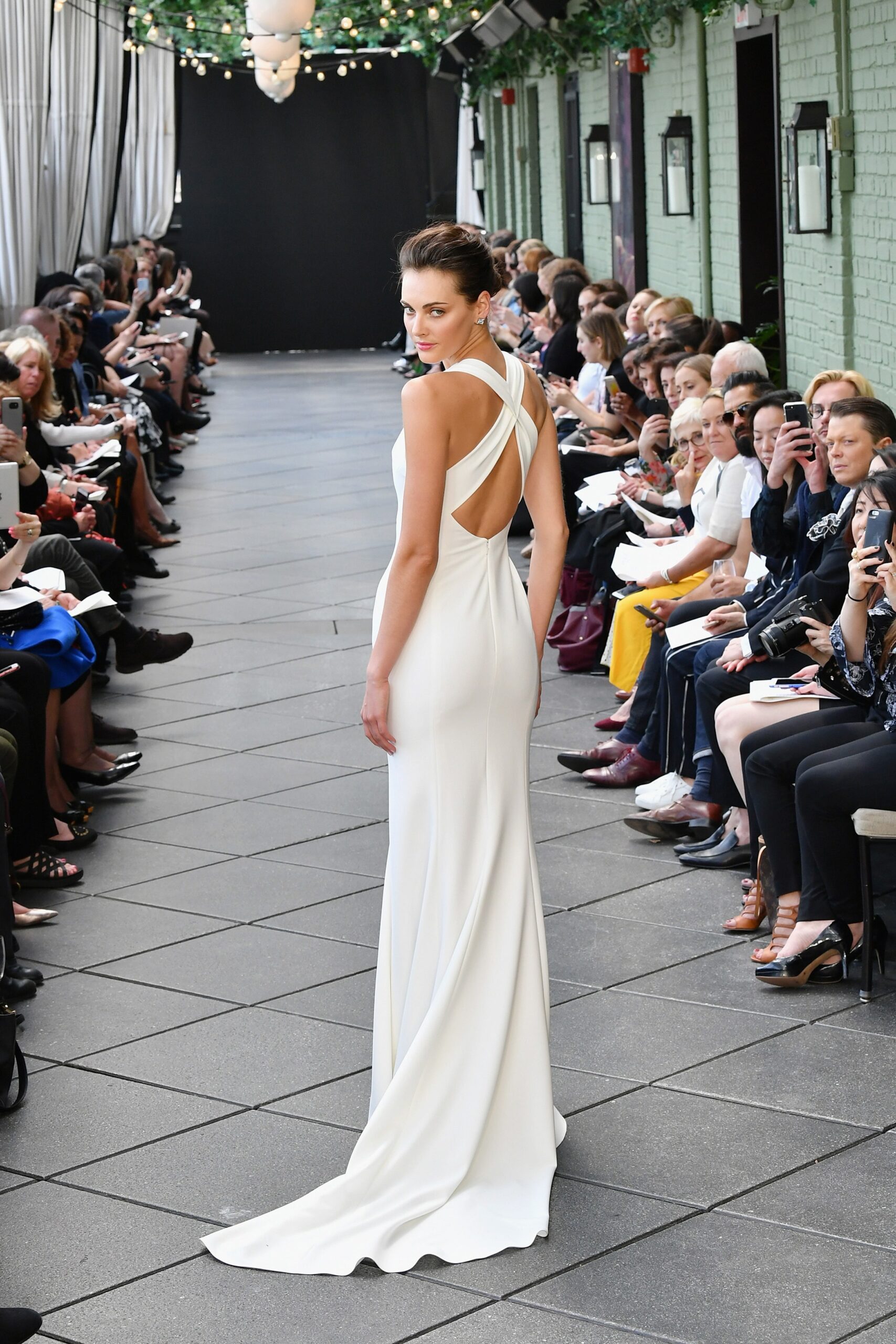 white silk fitted gown