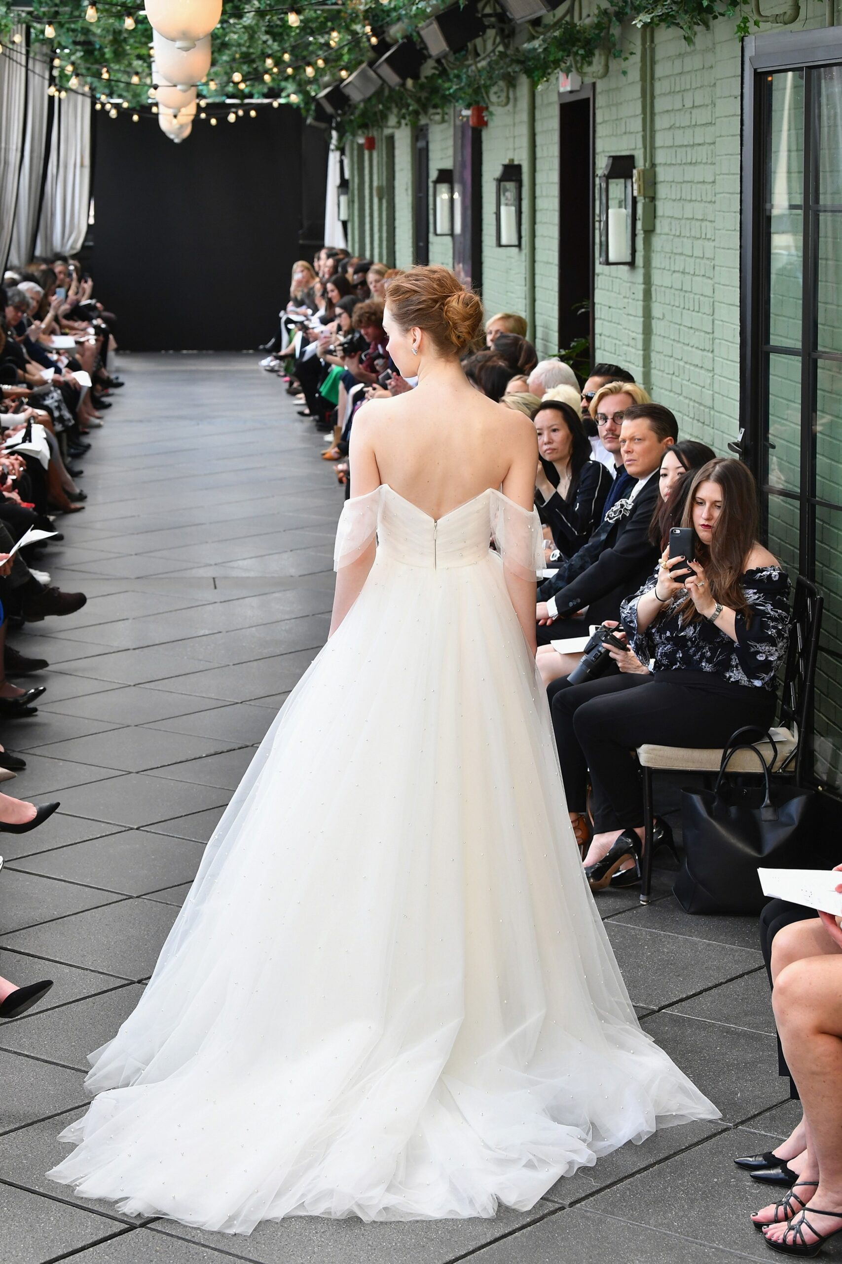 white tulle sleeveless gown
