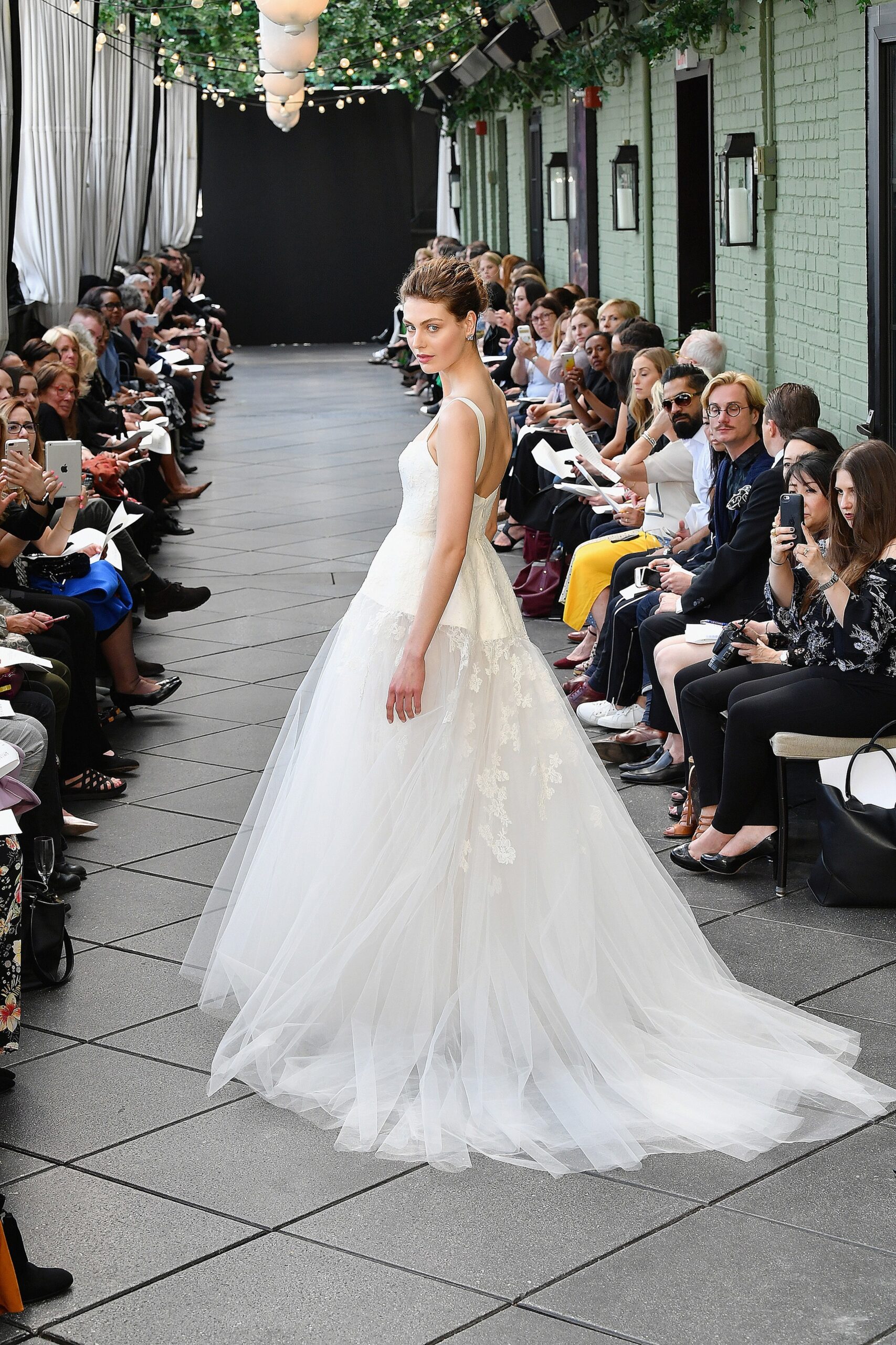 white tulle sleeveless gown
