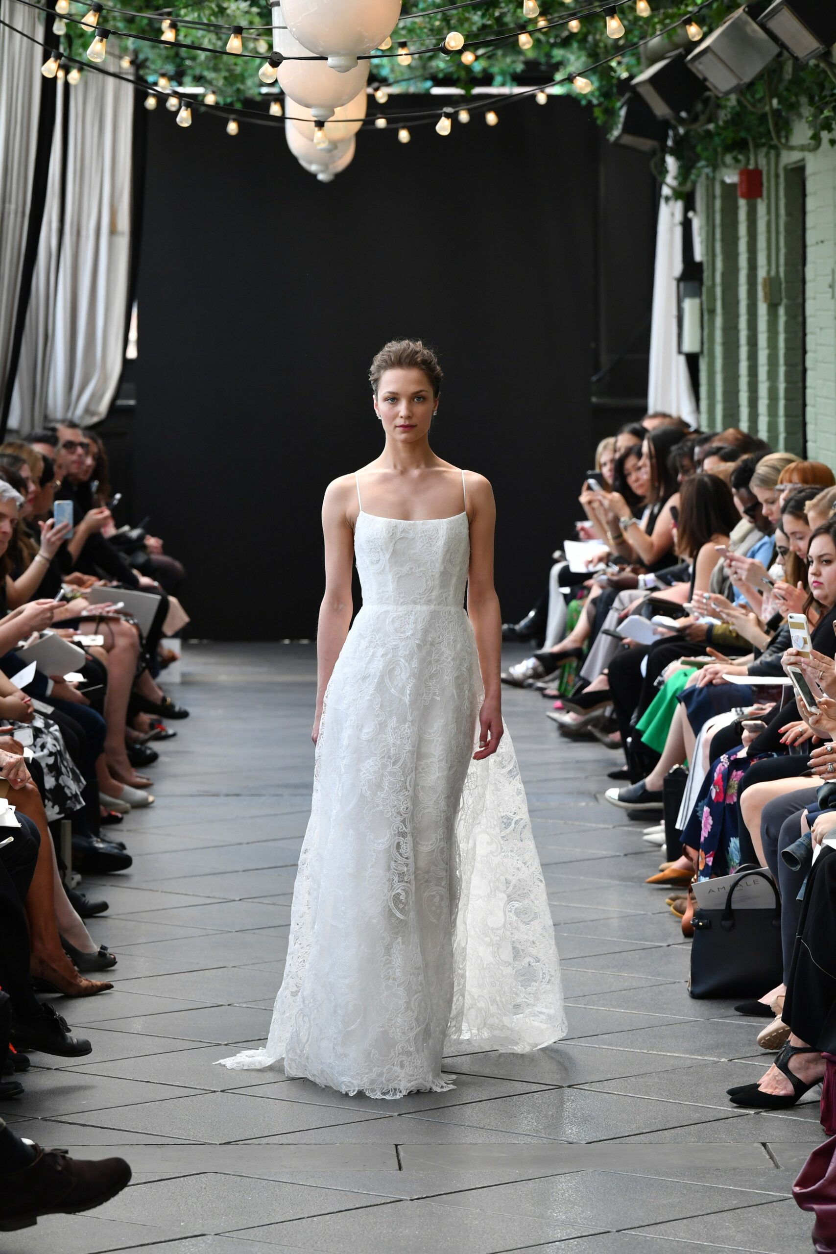 white lace sleeveless gown