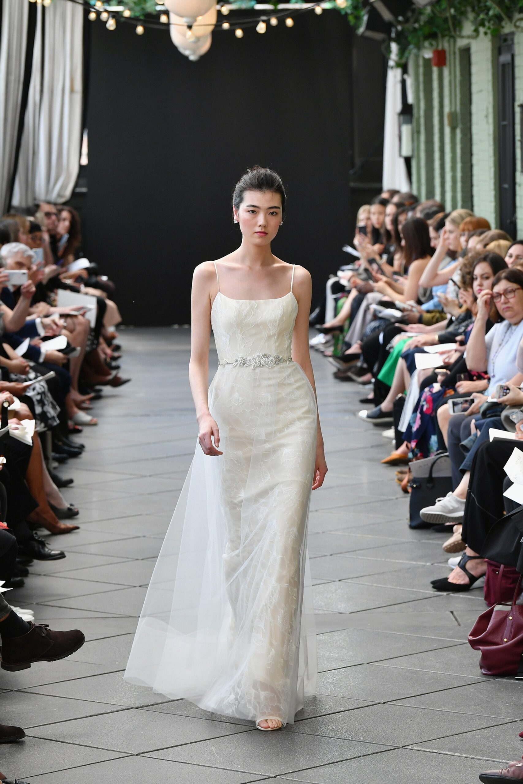 white silk tulle gown