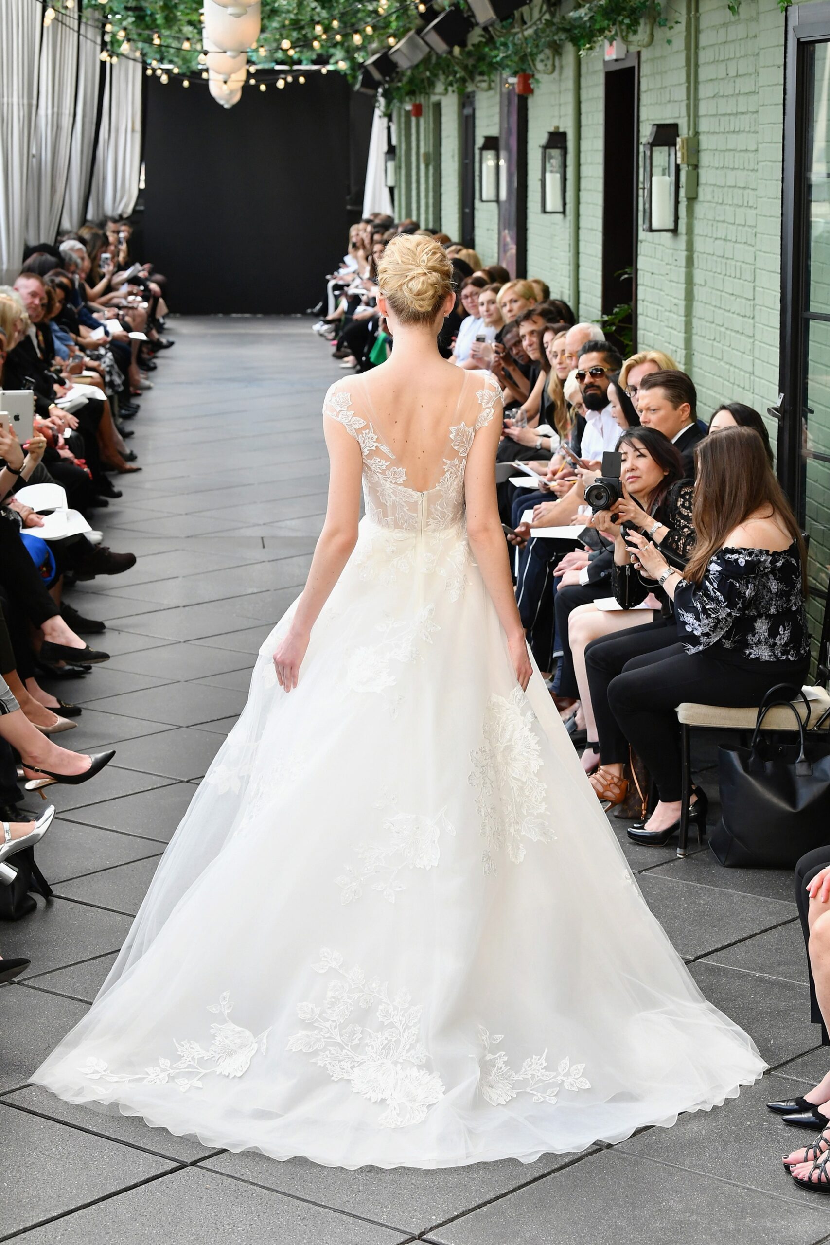 white lace embroidered gown