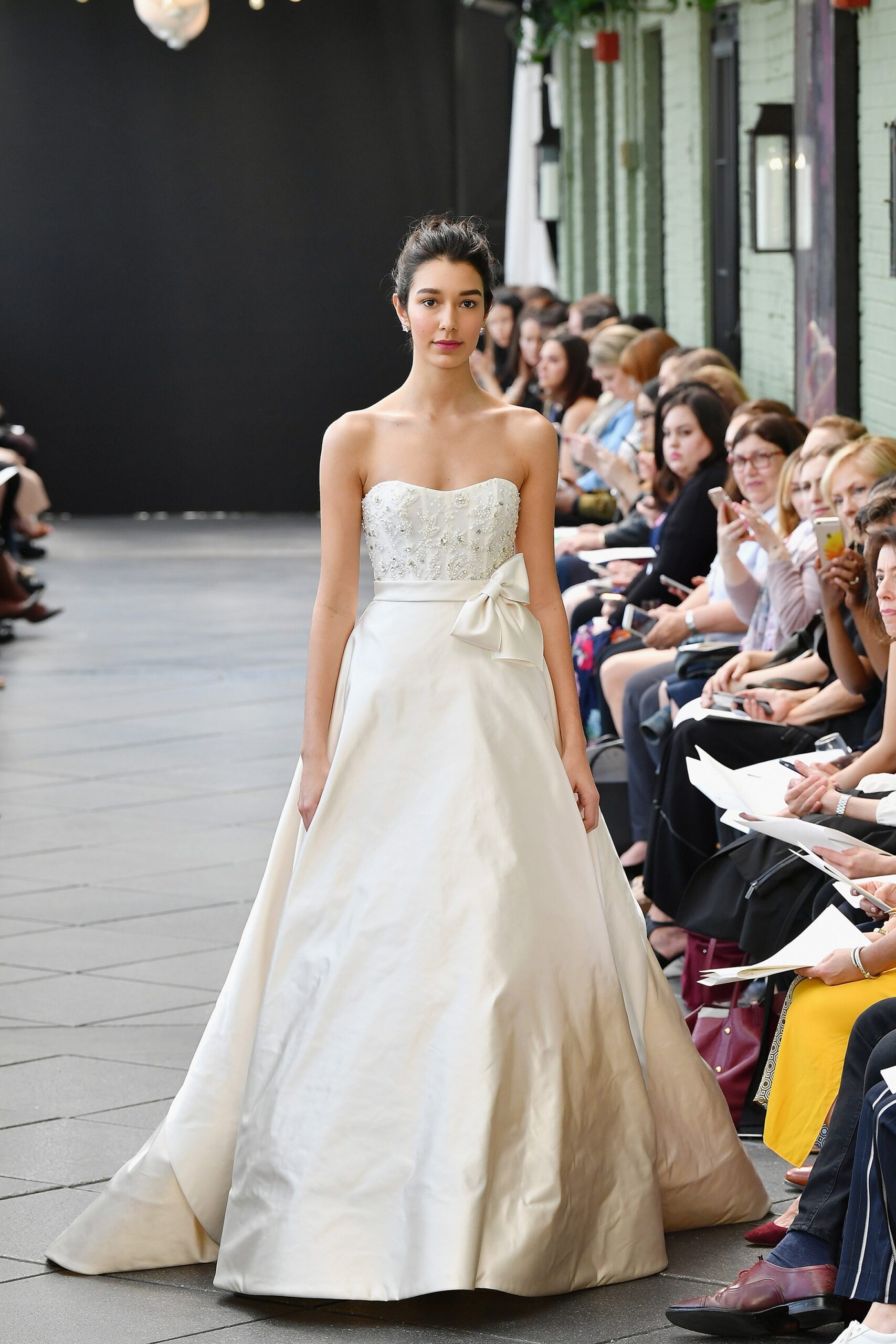 ivory silk strapless gown