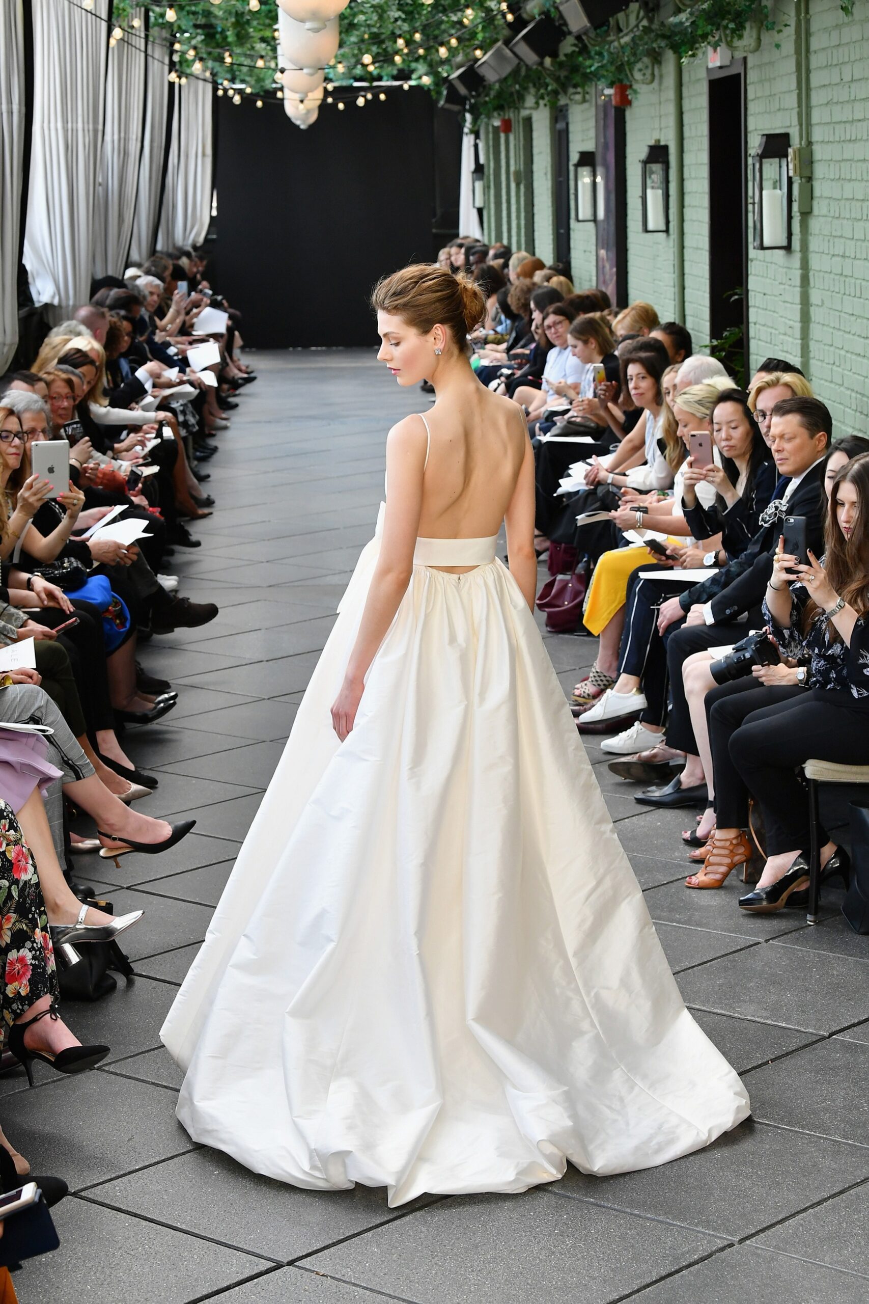 white silk backless gown
