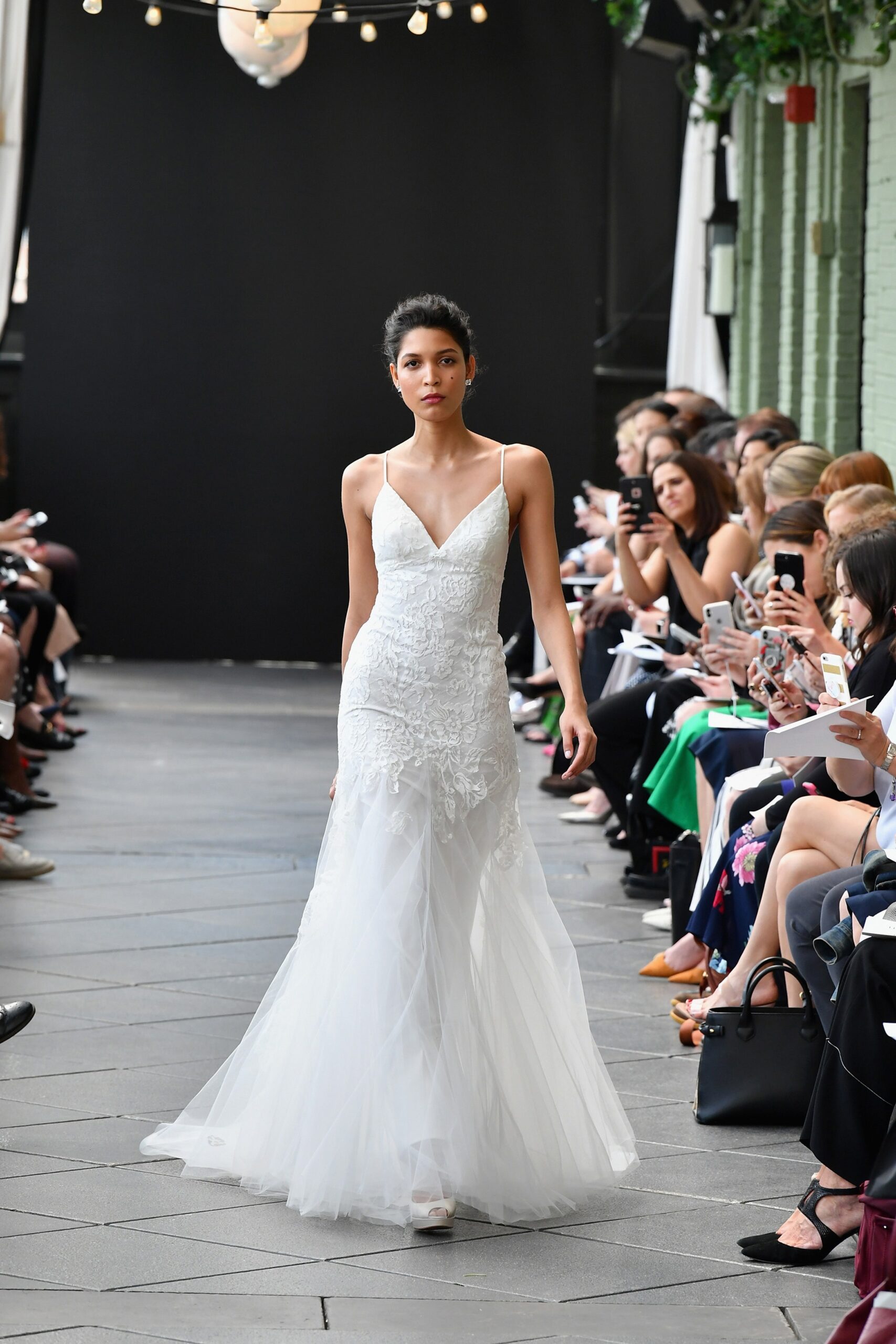 white silk tulle gown