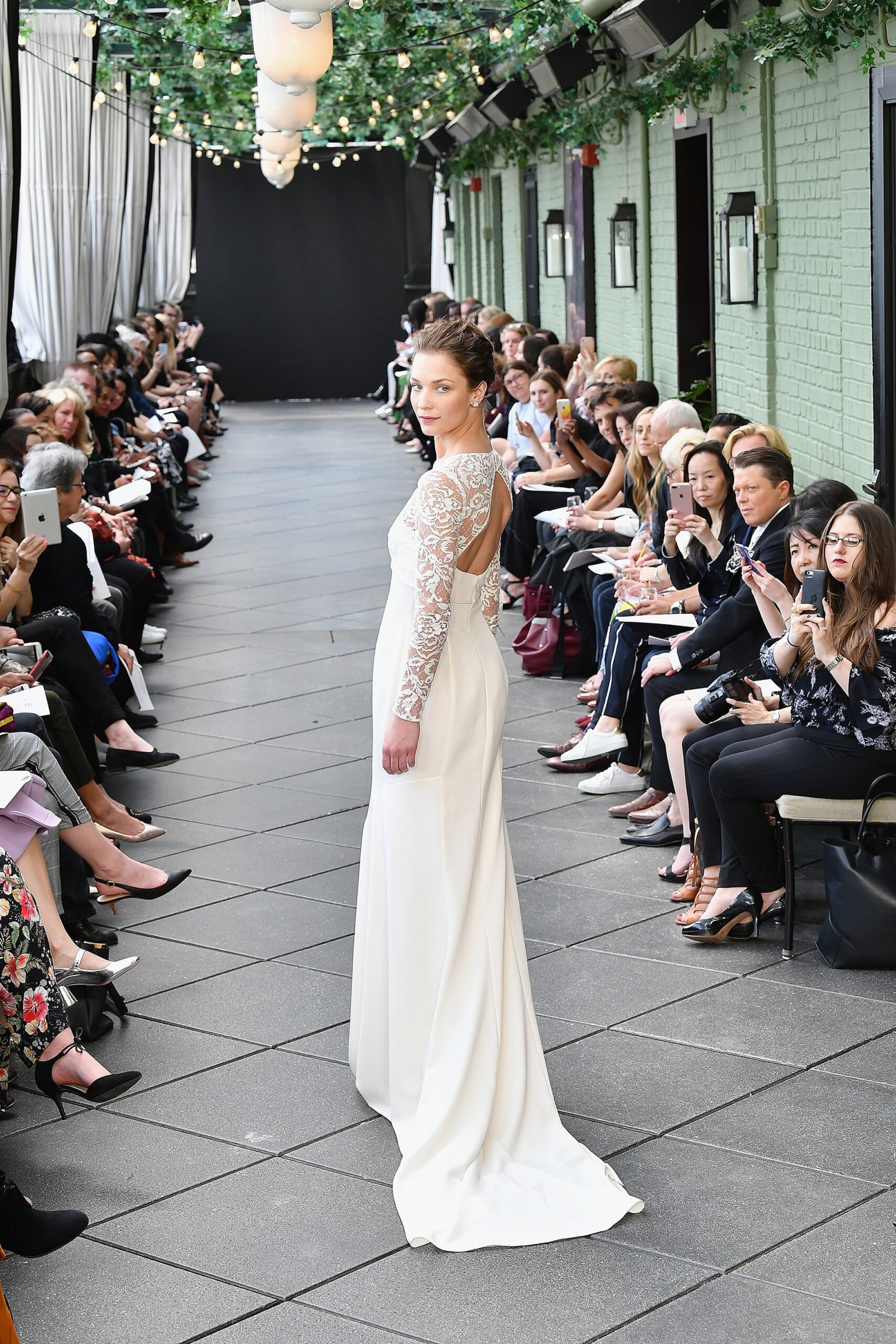white silk fitted gown