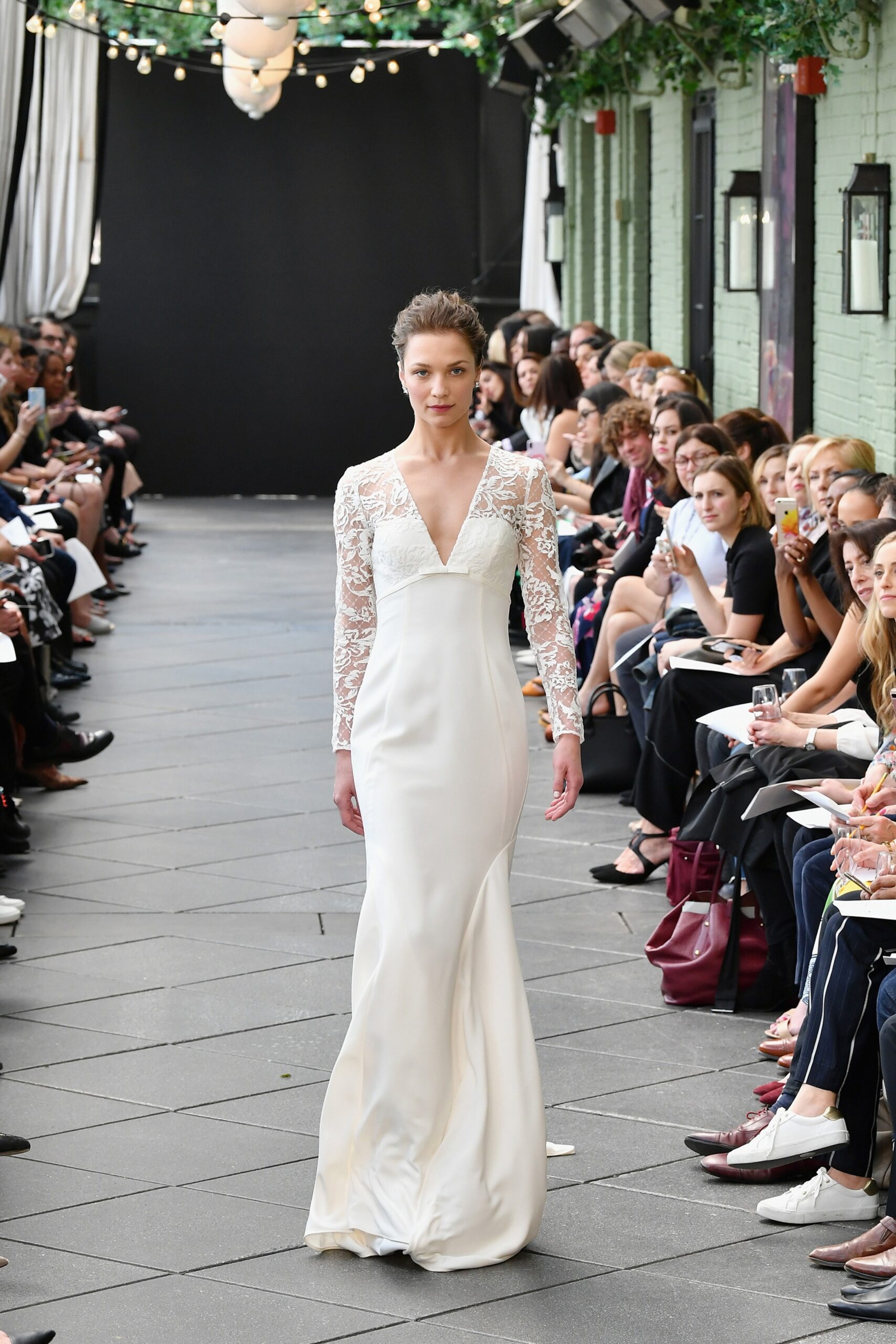 white silk fitted gown