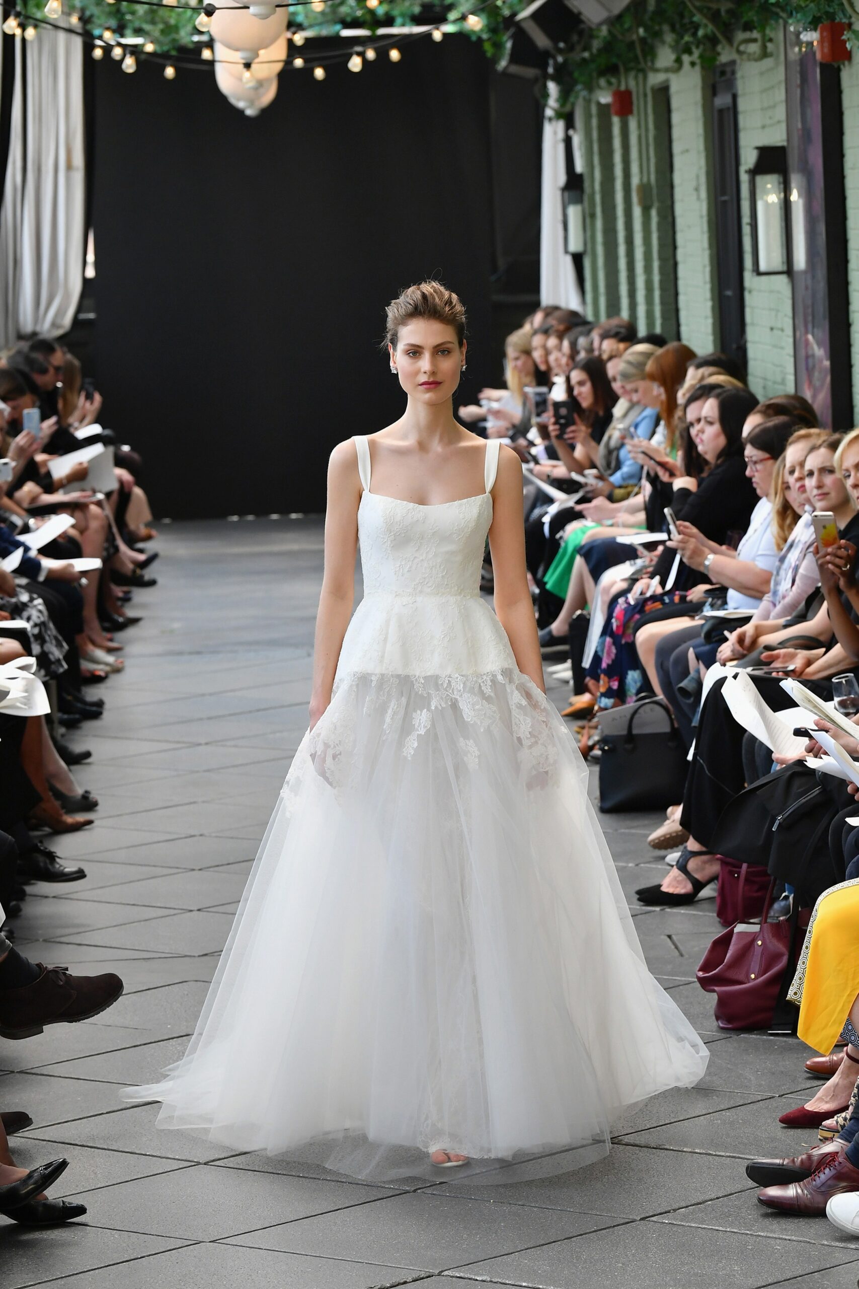 white tulle sleeveless gown