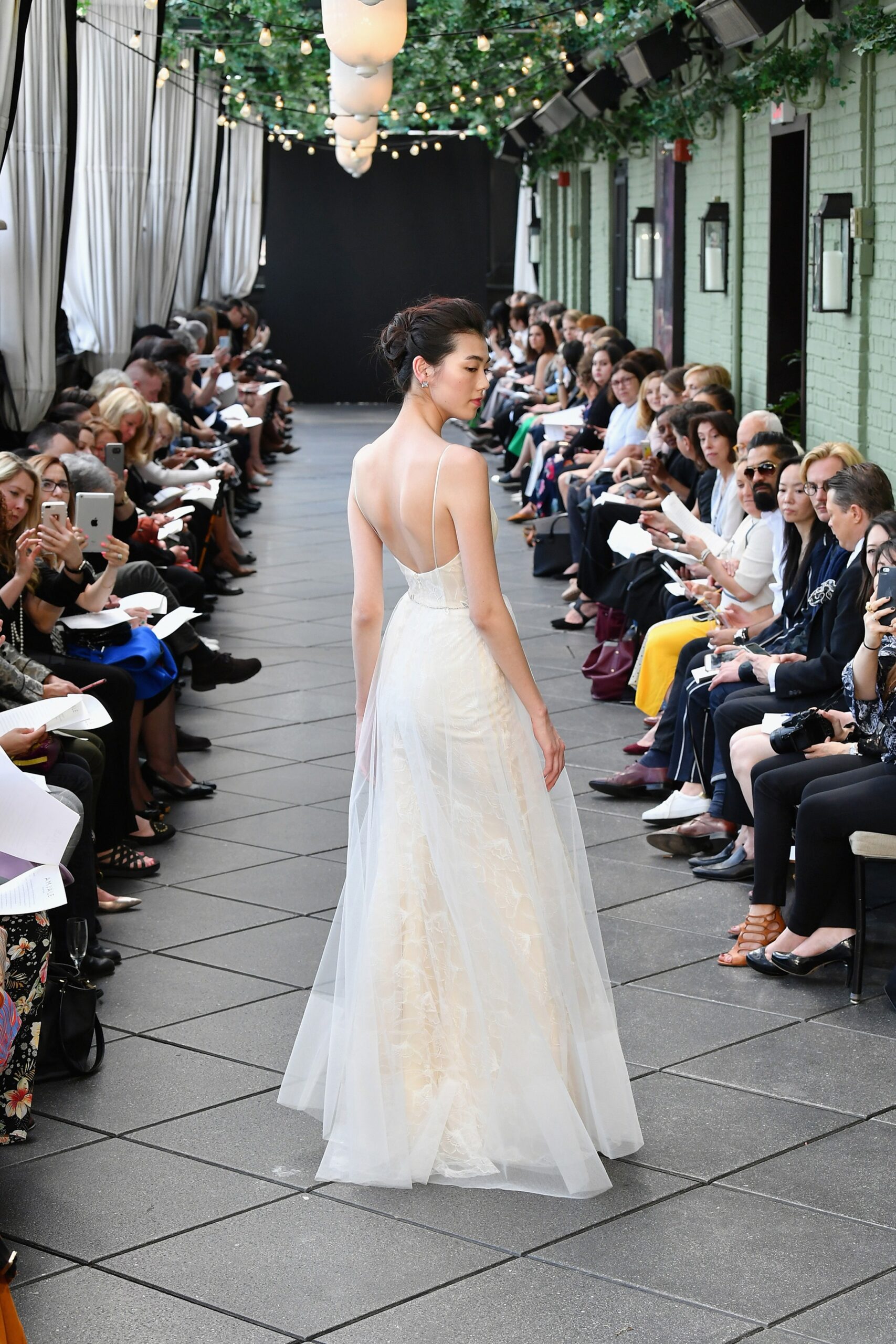 white silk tulle gown