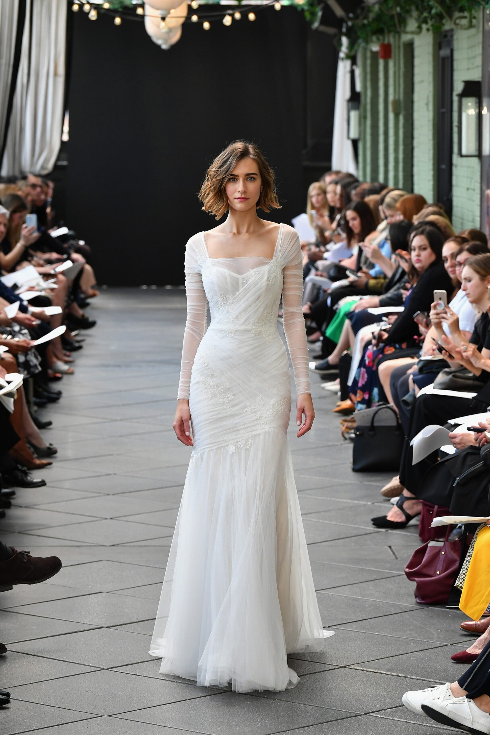 white silk tulle gown