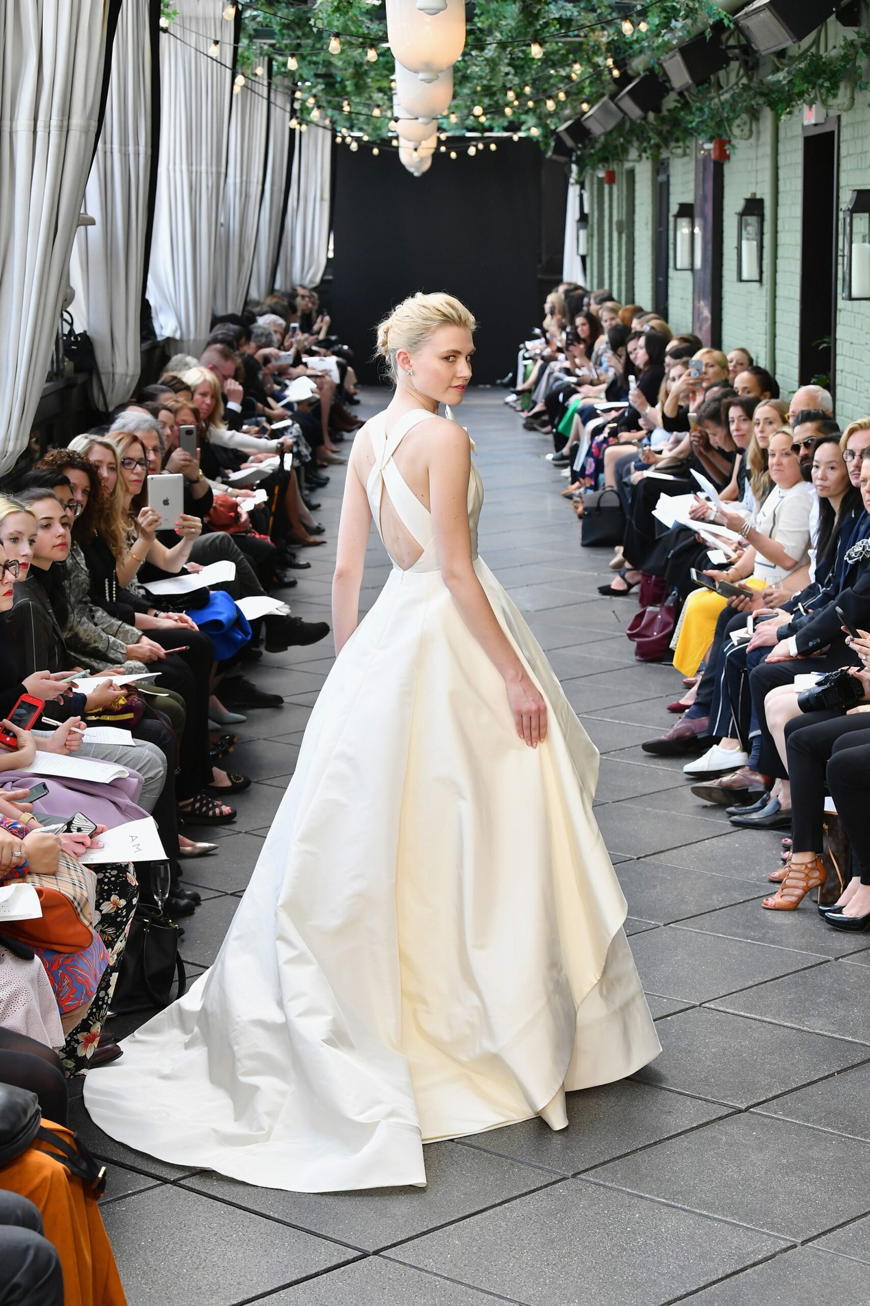 white silk backless gown