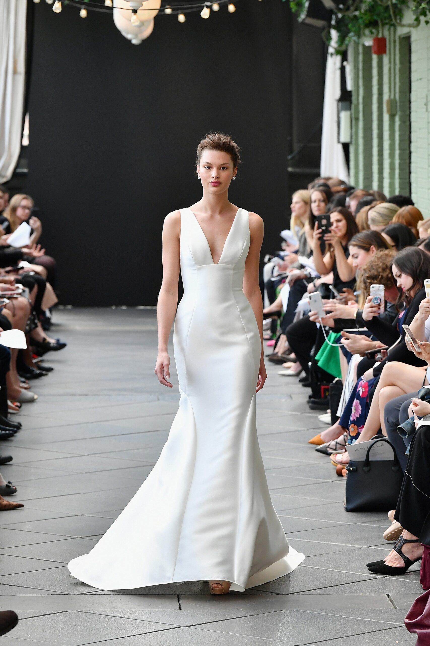 white silk fitted gown