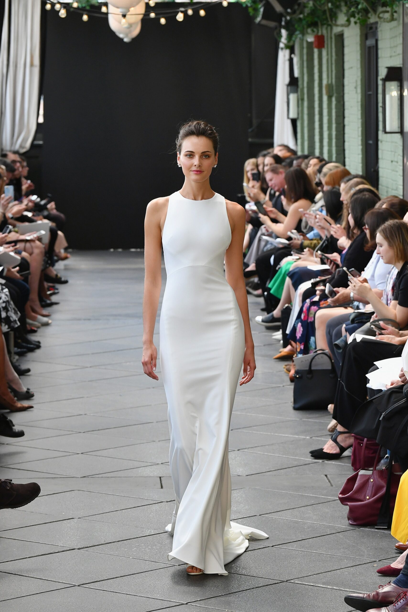 fitted white silk gown