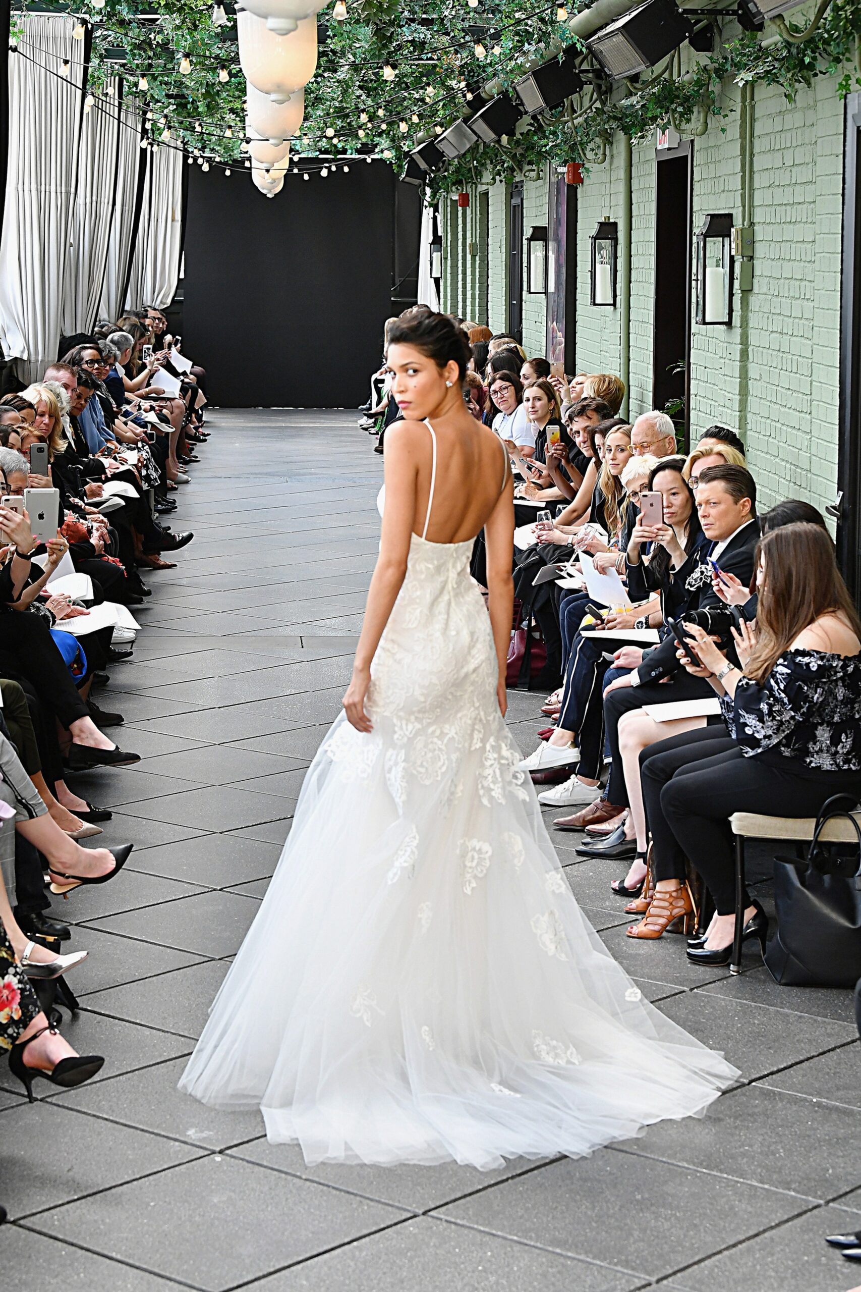 white lace backless gown