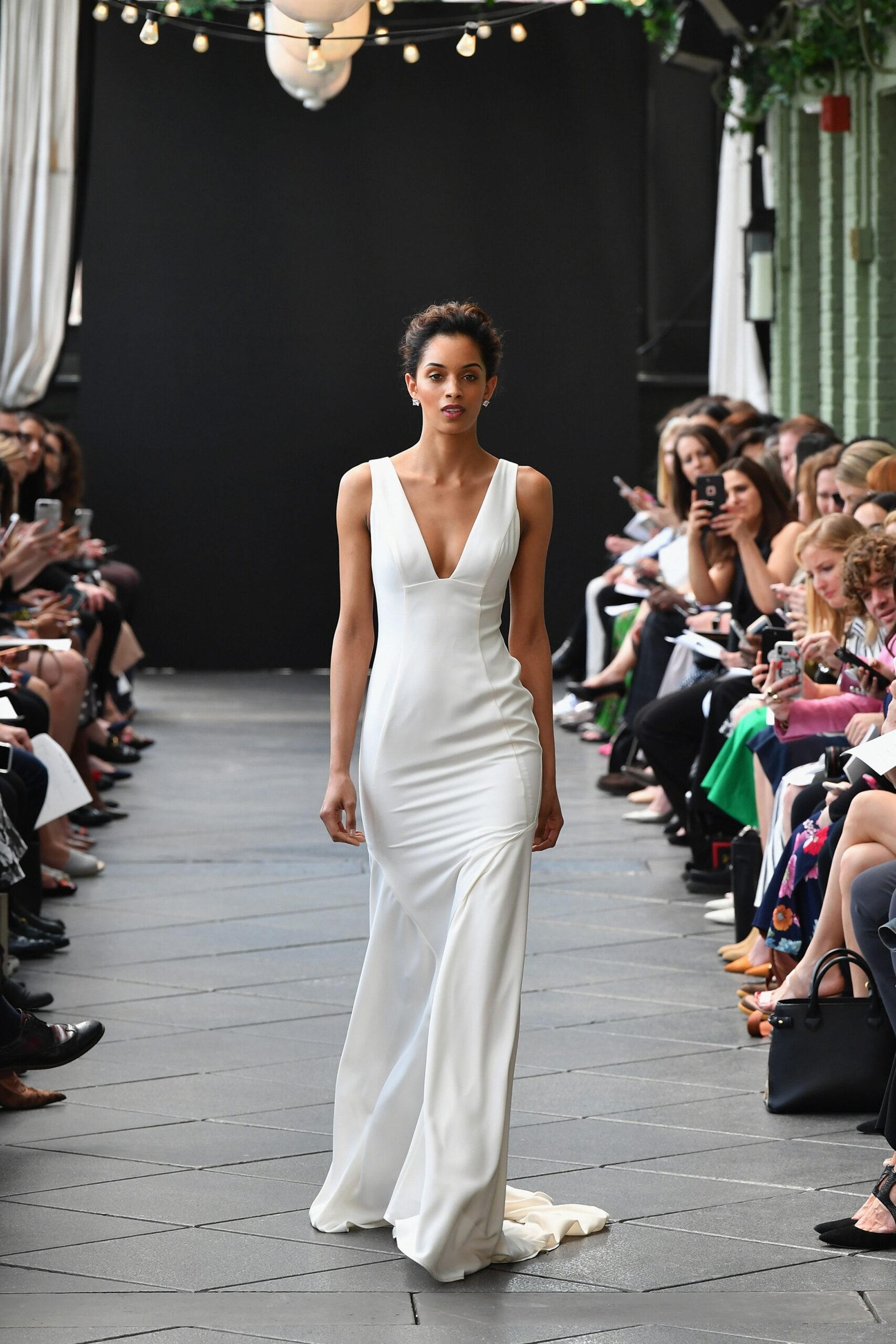 white silk fitted gown