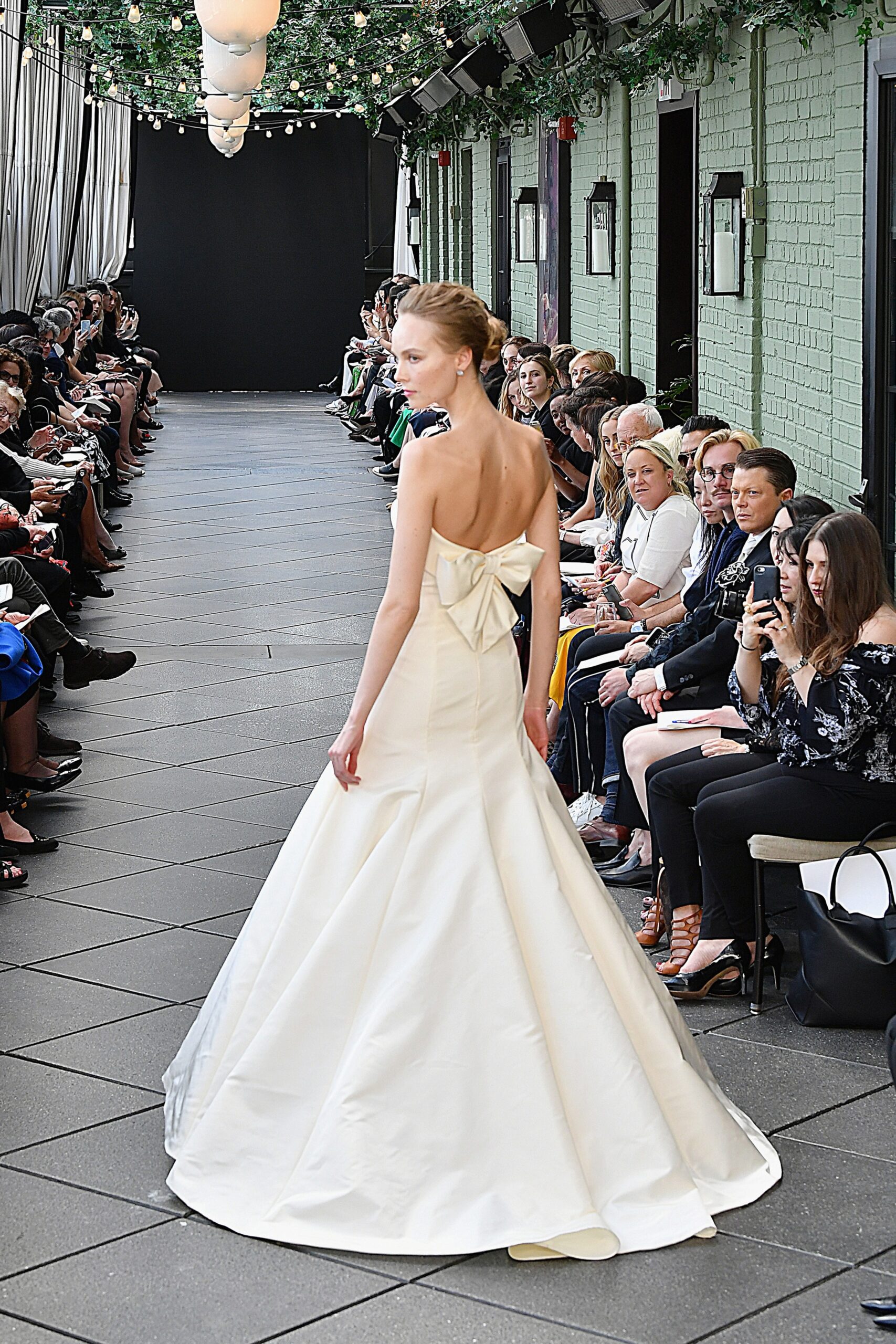 ivory silk strapless gown