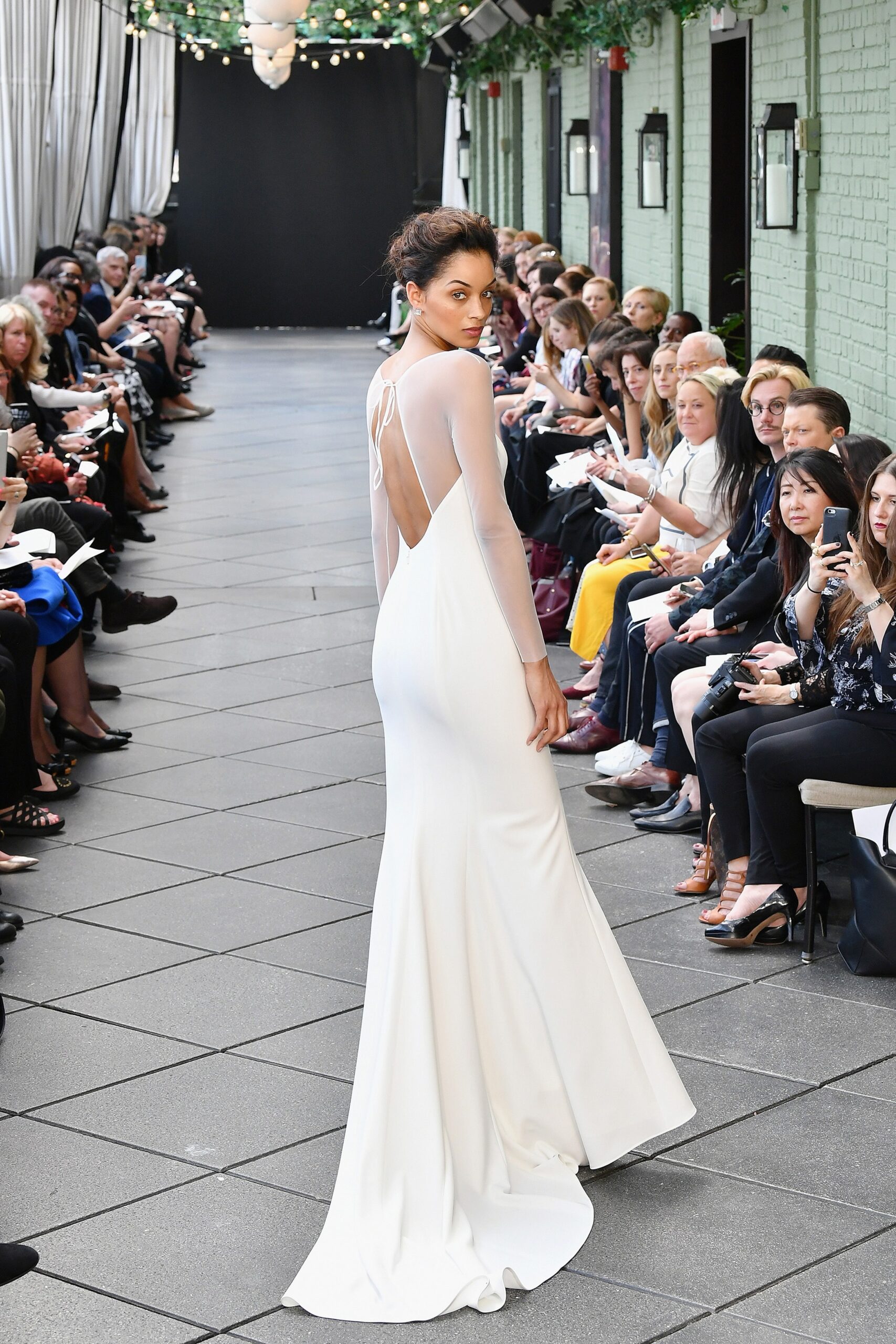 white silk fitted gown