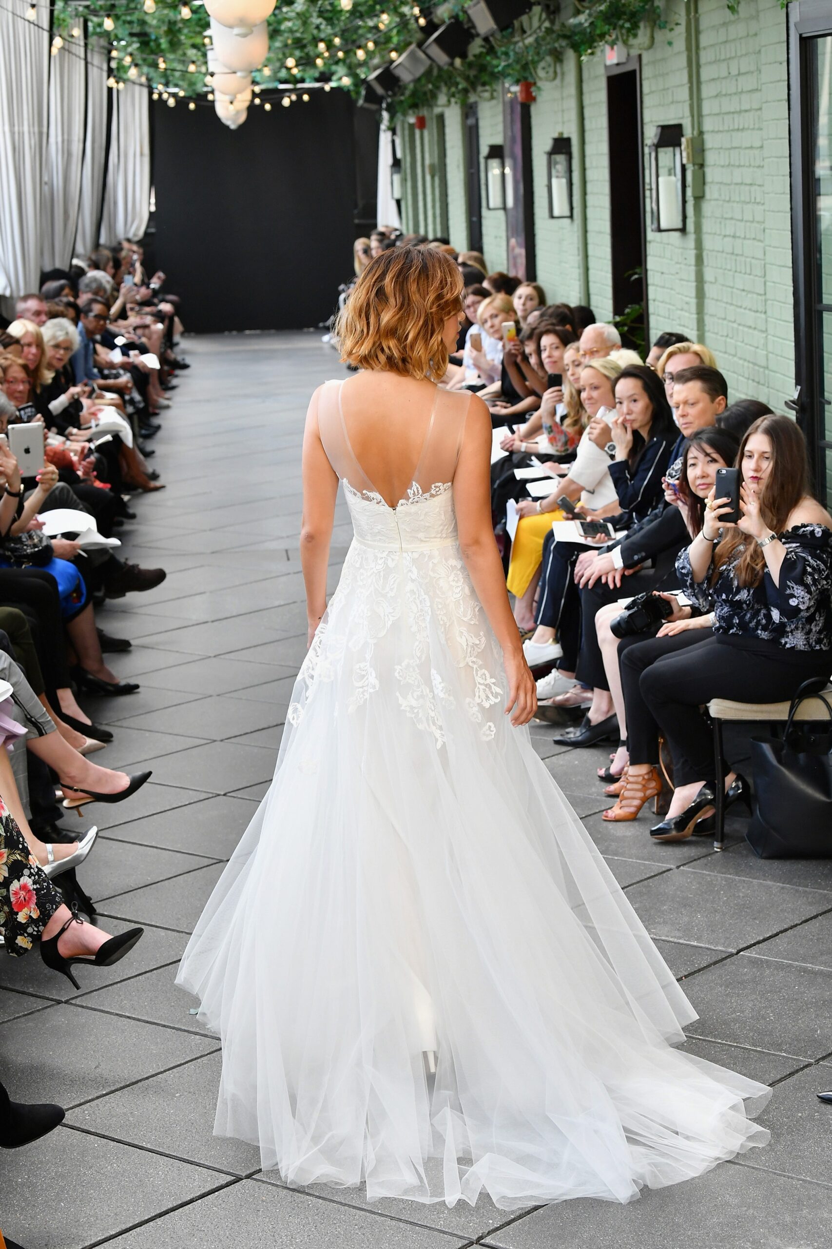 white embroidered tulle gown