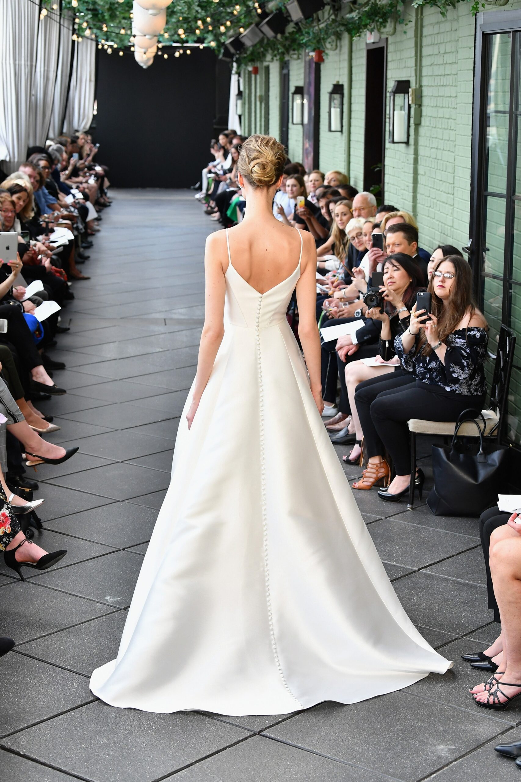 white silk sleeveless gown