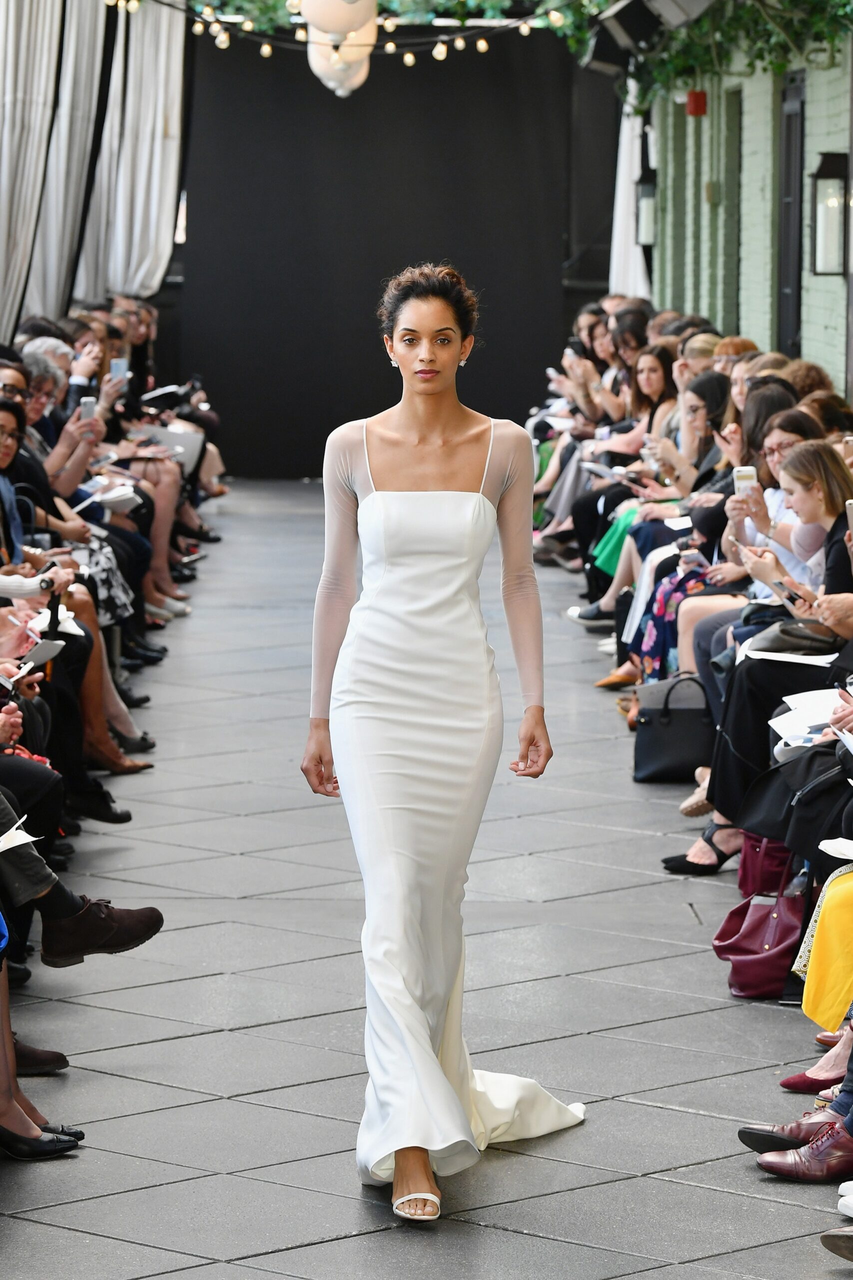 white fitted long-sleeve gown