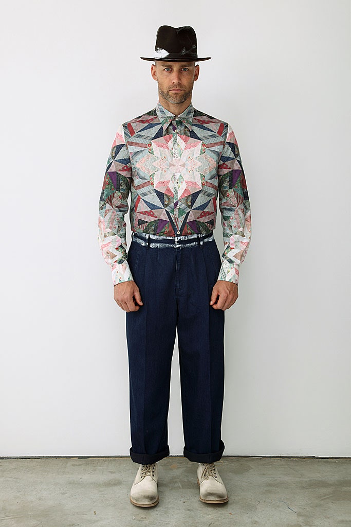 multi long-sleeve collared relaxed printed shirt