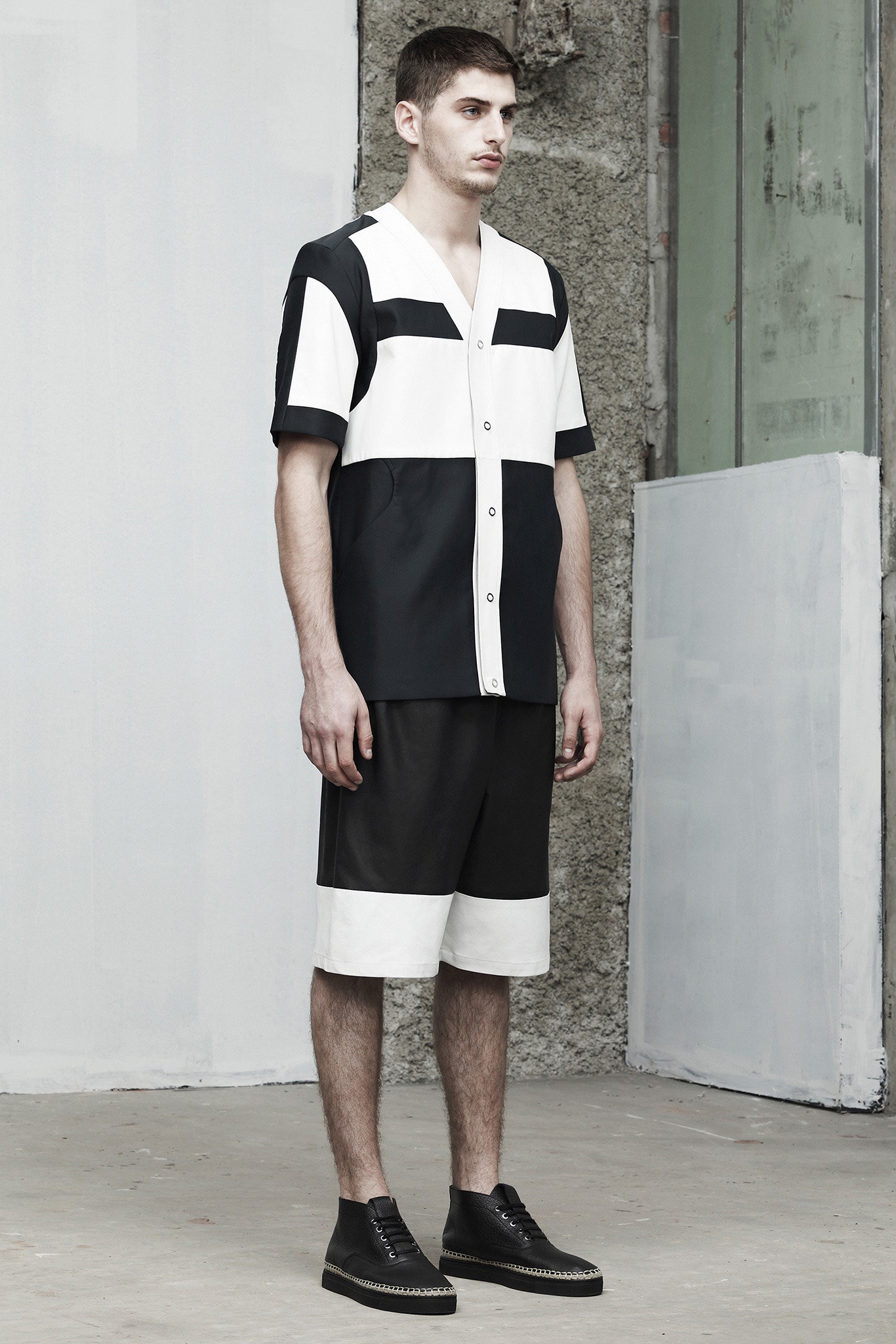 black and white color-blocked outfit