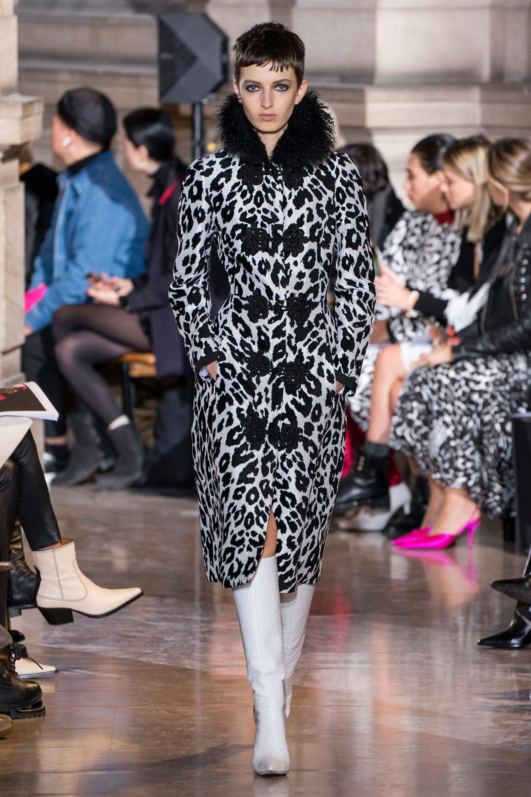 black and white animal-print coat