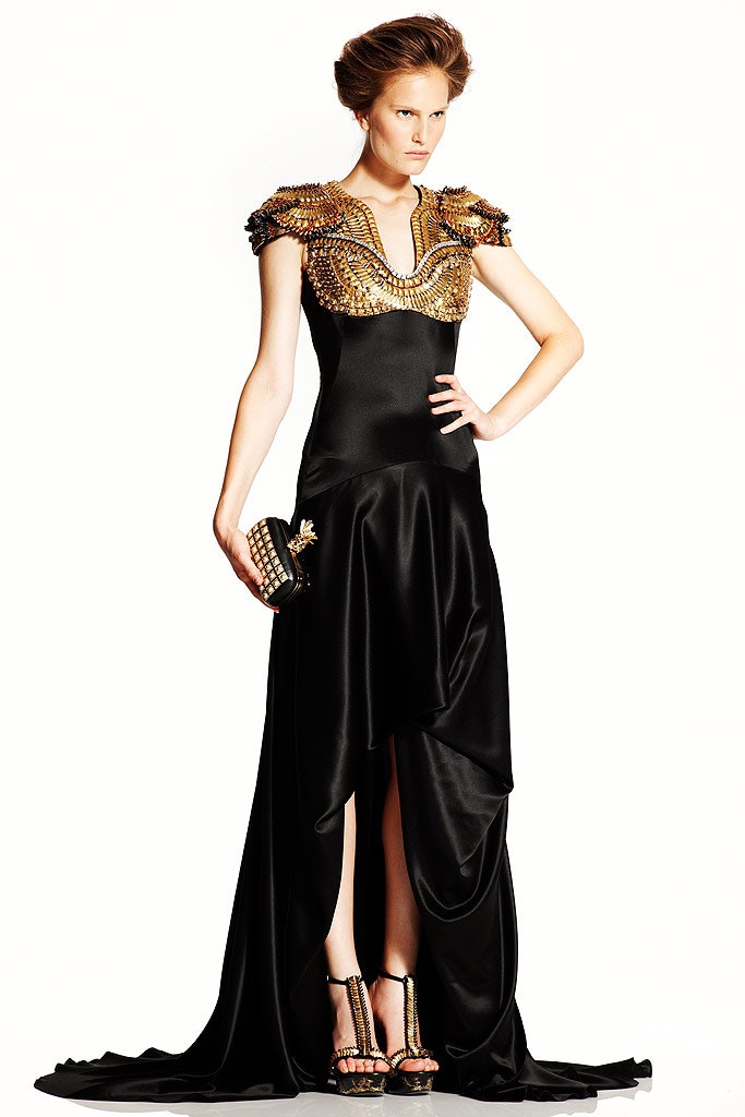 black silk fitted gown