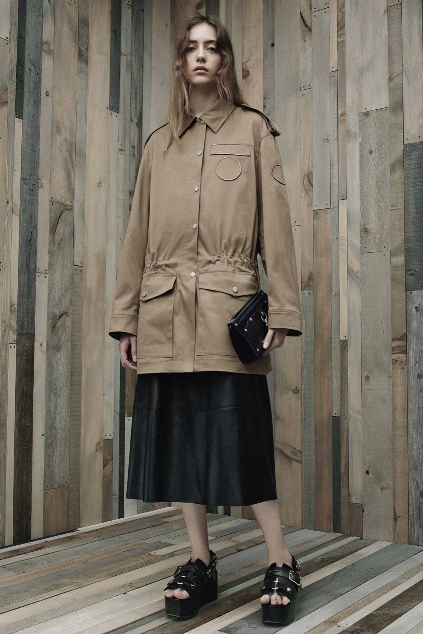 beige suede long-sleeve collared relaxed zippered pockets jacket