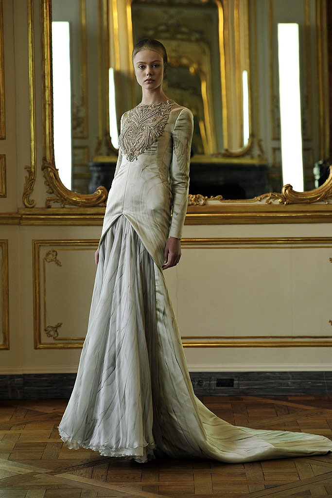 ivory silk fitted gown