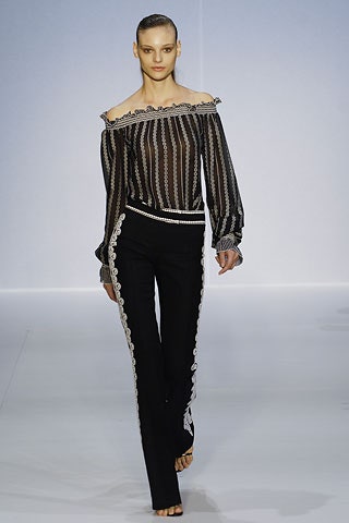 black chiffon long-sleeve off-shoulder fitted ruffled sheer blouse