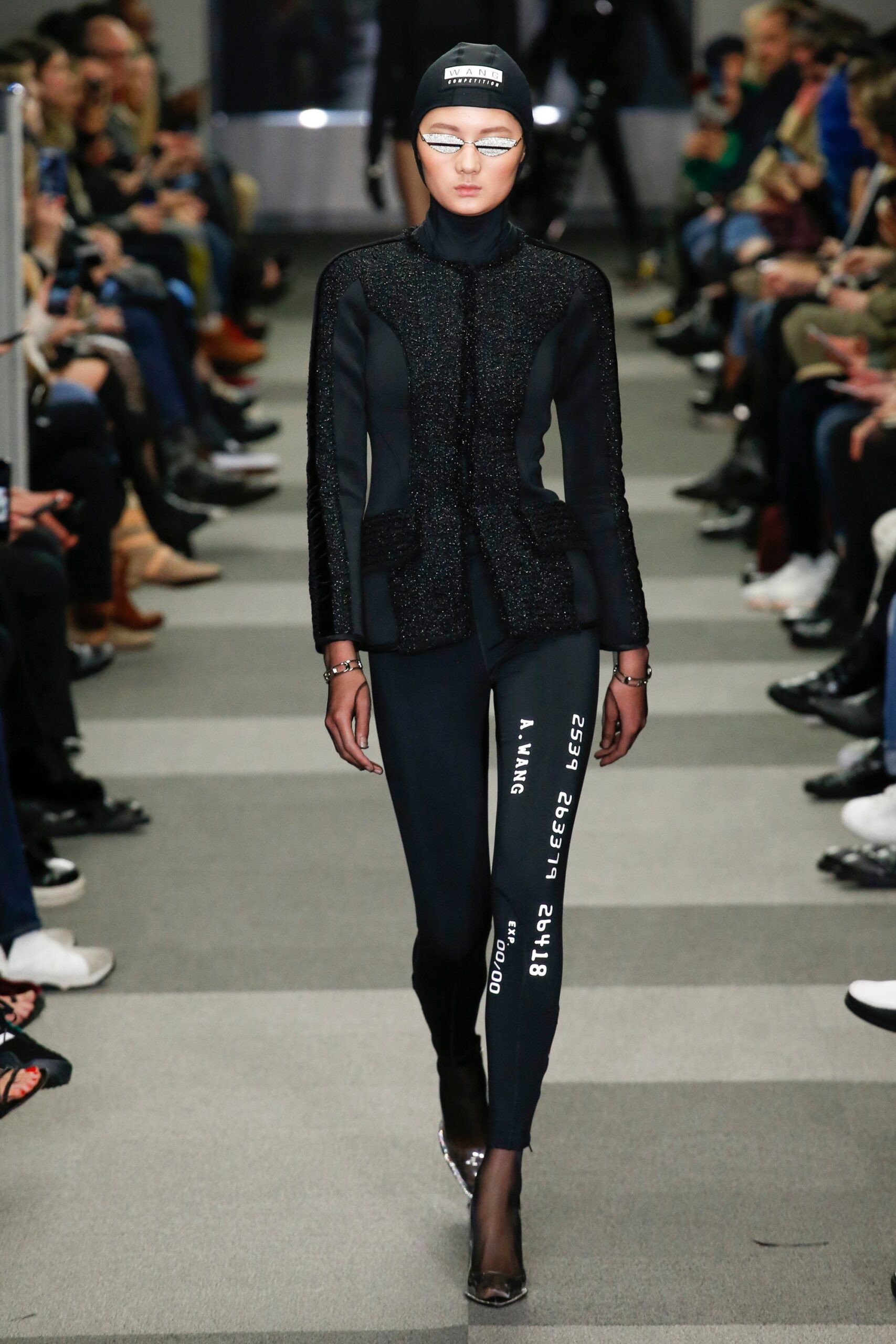 black fitted blazer and leggings