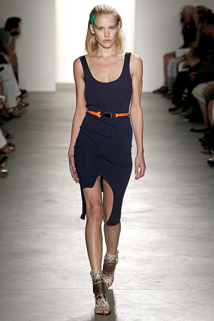 blue cotton sleeveless v-neck fitted ruched midi dress