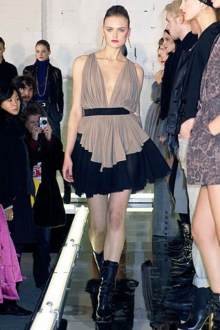 beige and black pleated mini dress