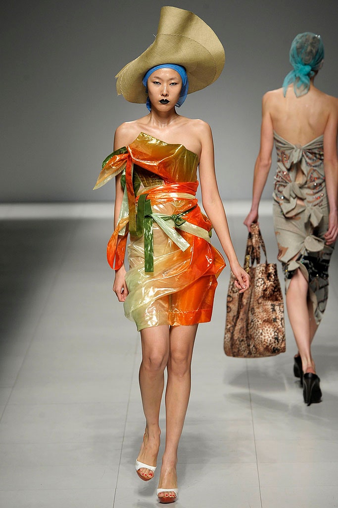 colorful vinyl mini dress with hat