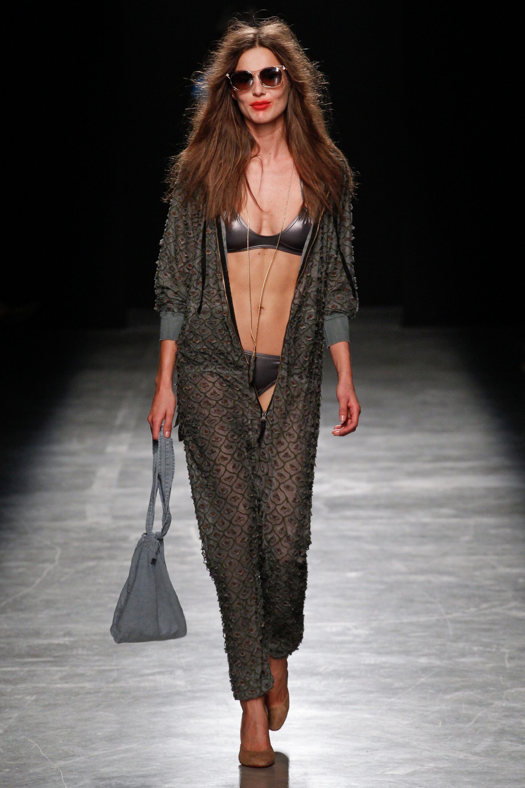 gray jumpsuit with black bikini