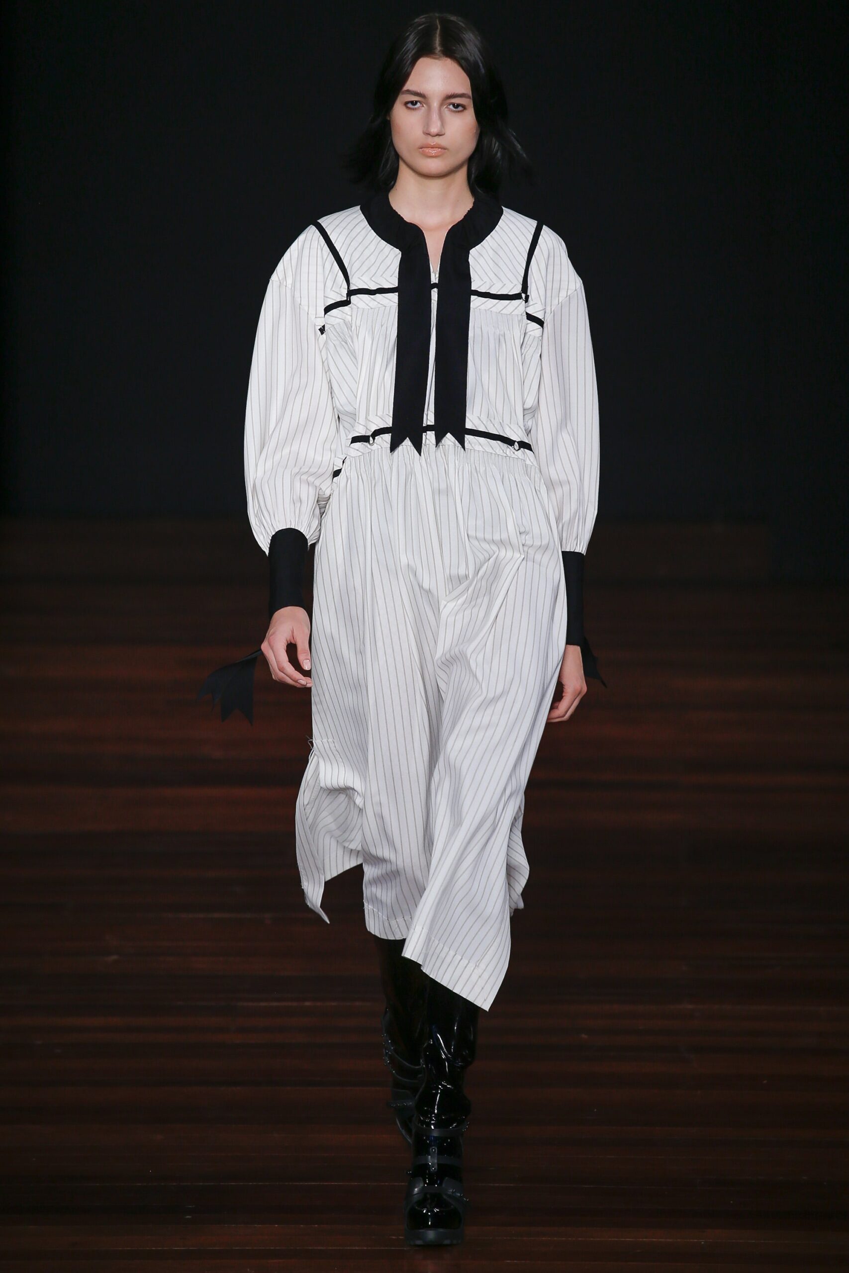 white and black striped midi dress