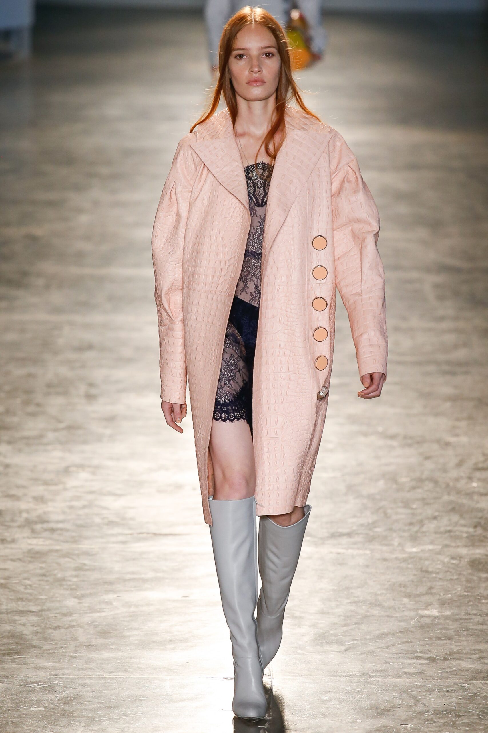 pink cotton long-sleeve collared oversized buttoned coat