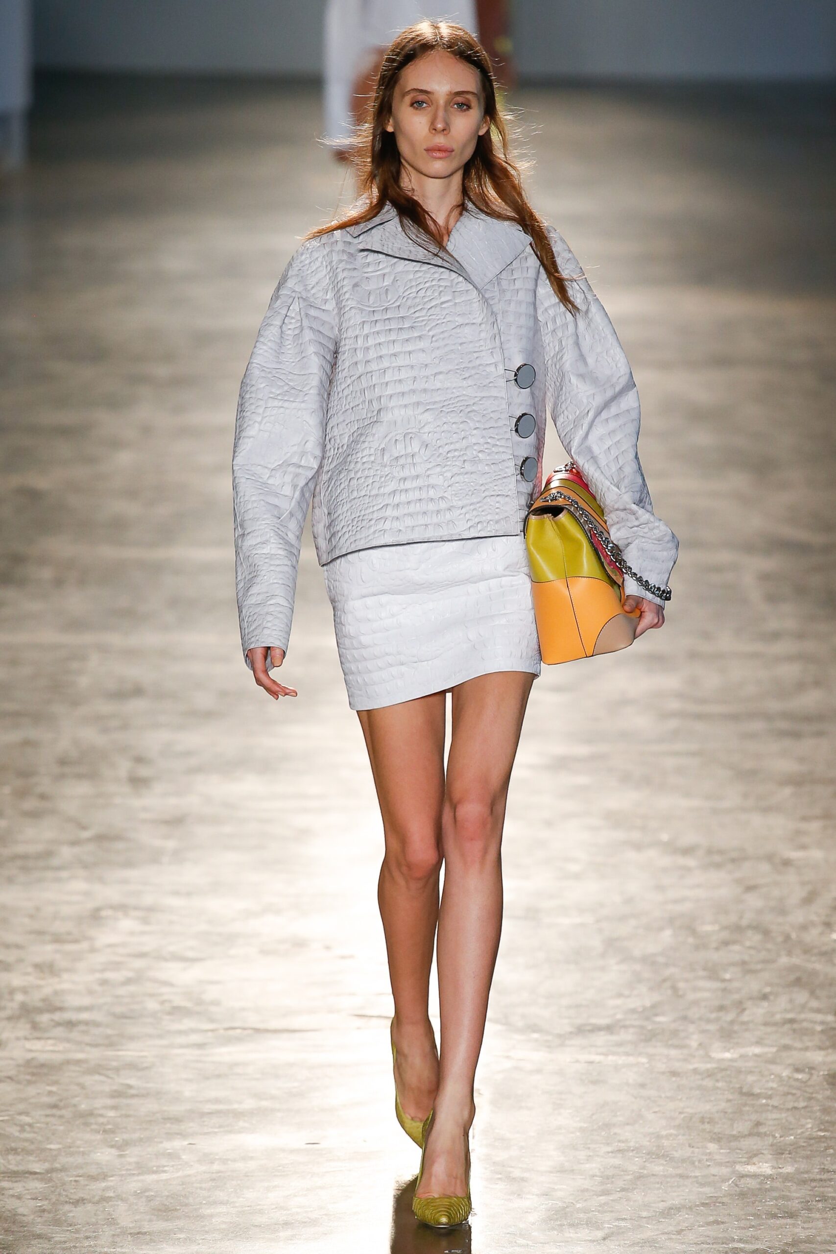 oversized white jacket with mini skirt
