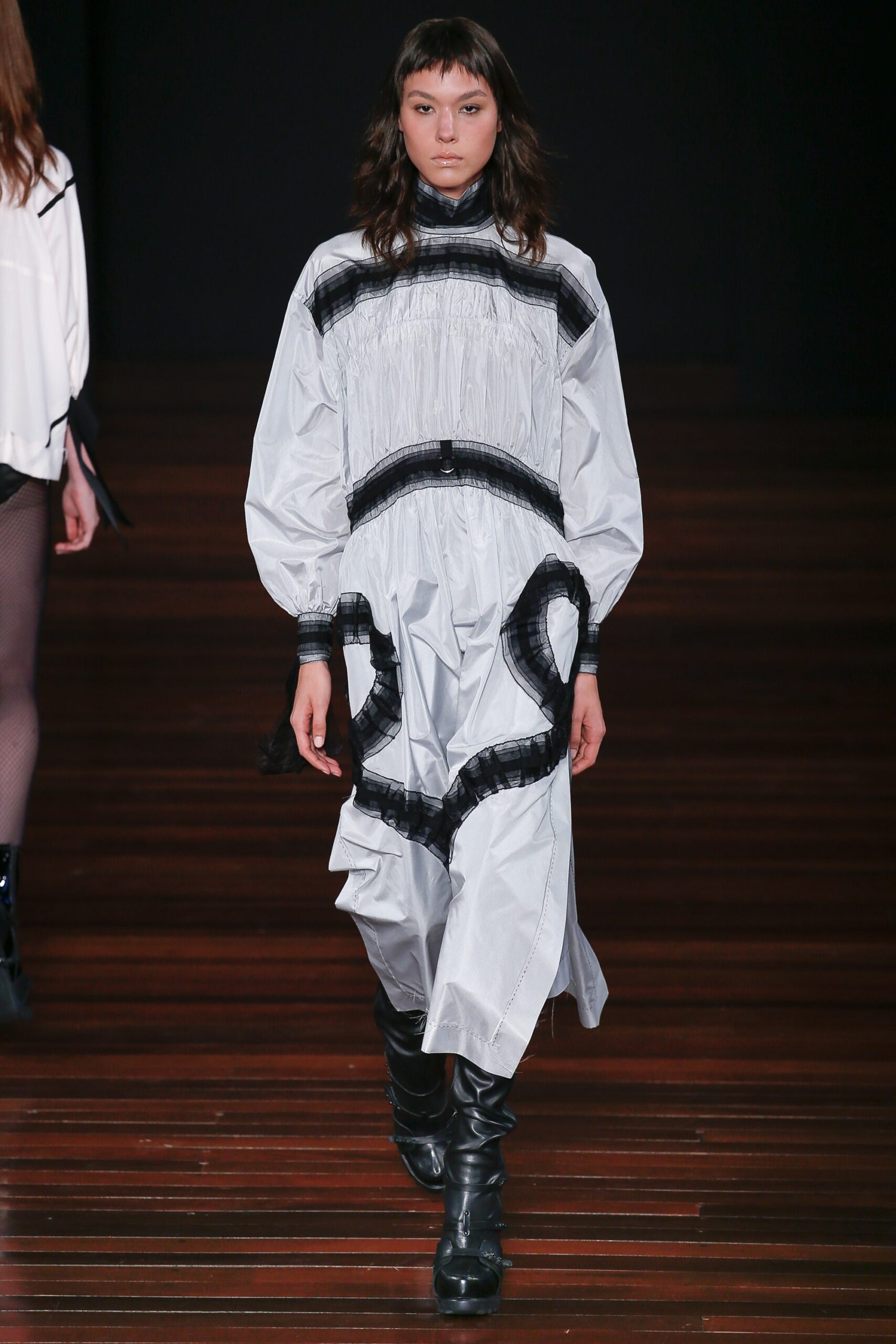 white and black relaxed midi dress