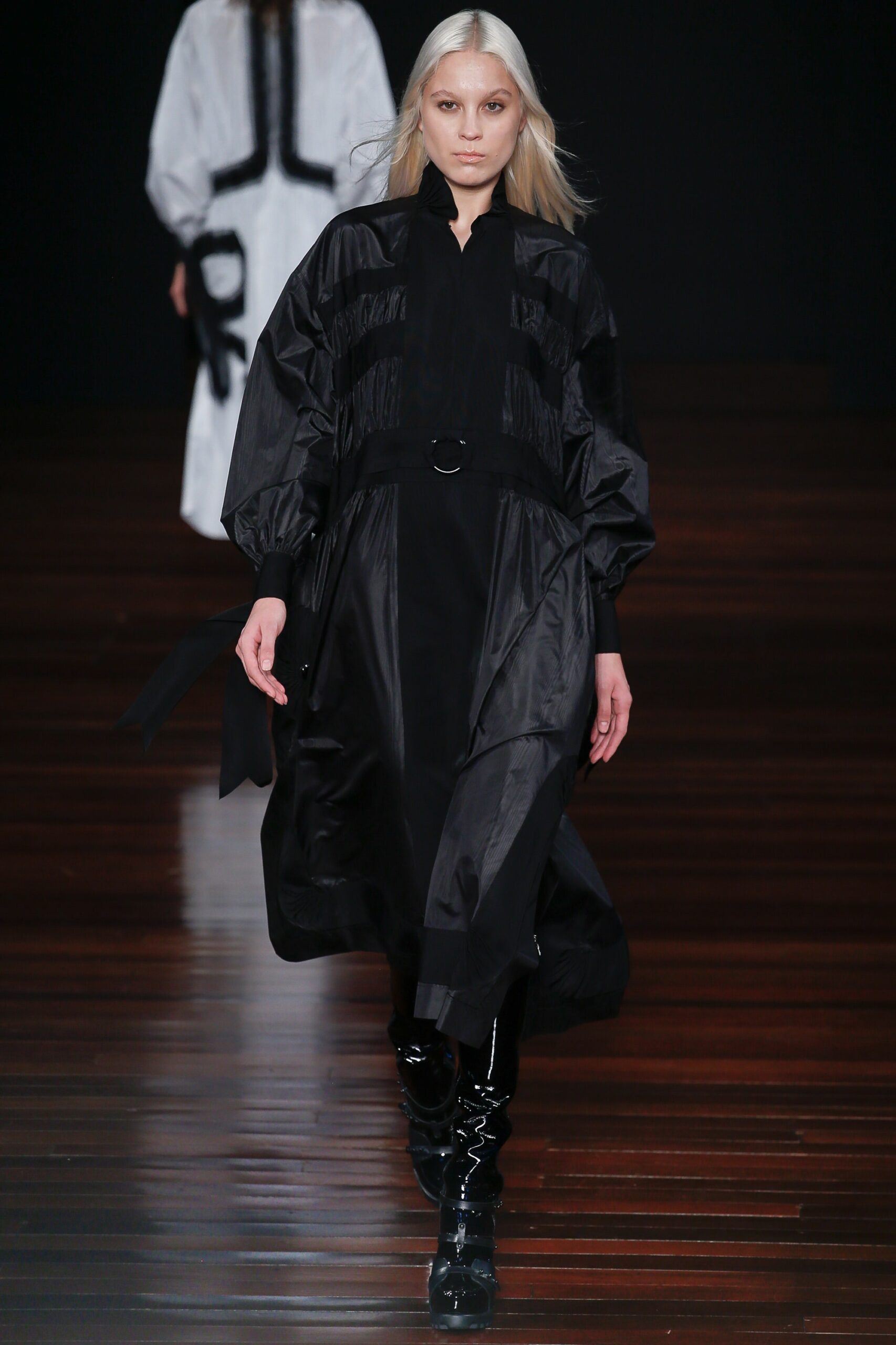 black silk long-sleeve dress