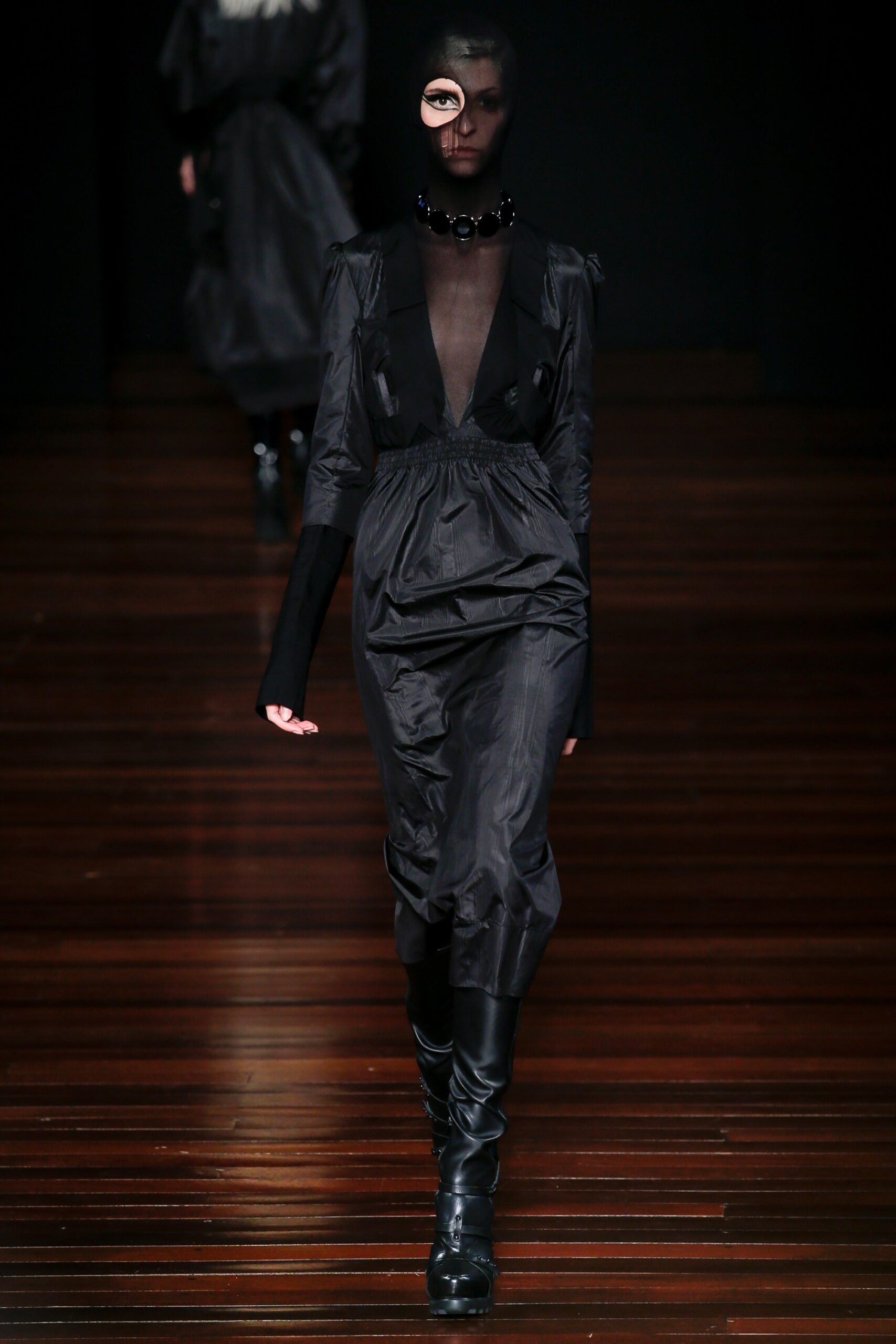 black silk fitted dress