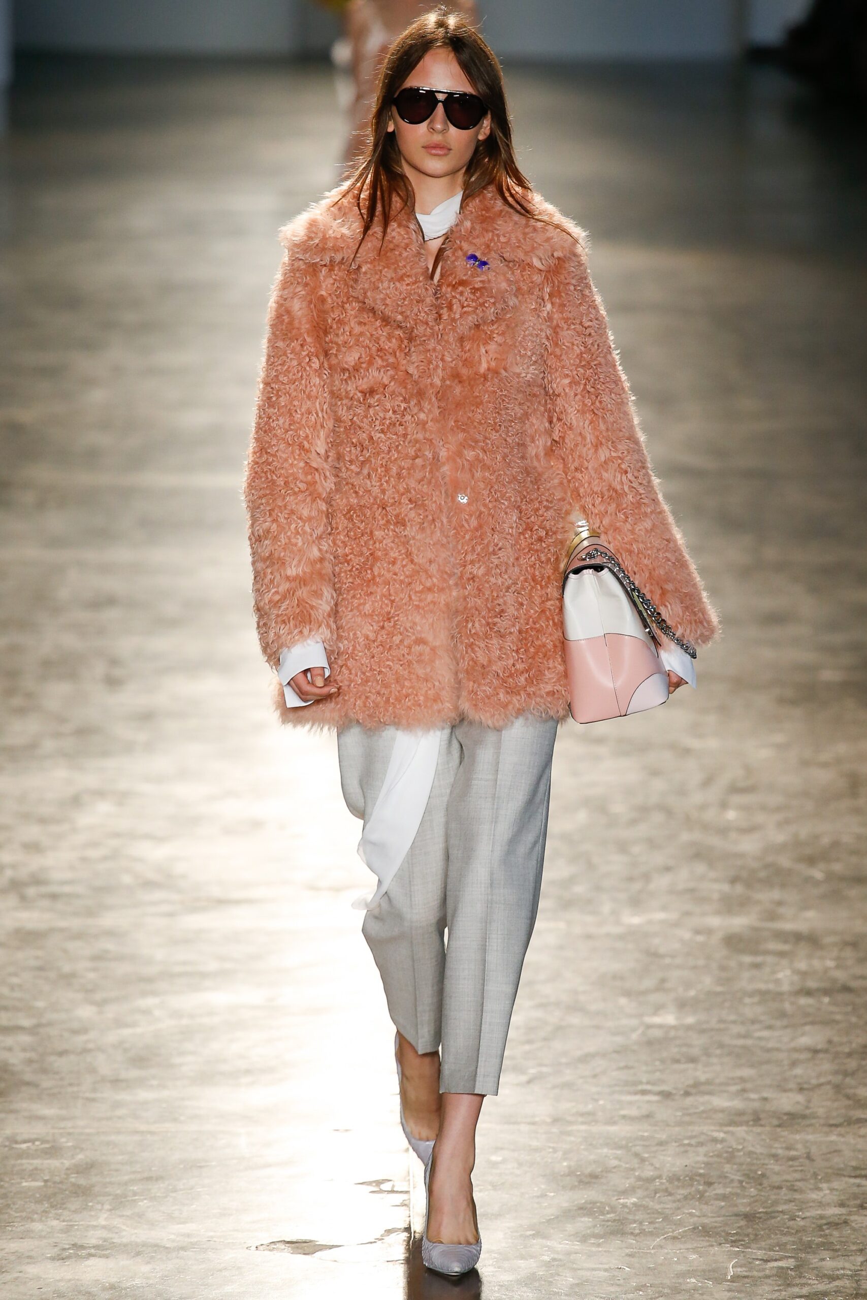 orange faux-fur long-sleeve relaxed buttoned coat