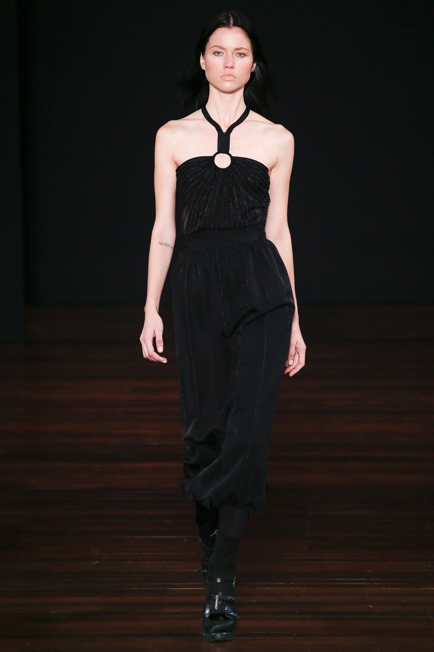 black silk fitted jumpsuit